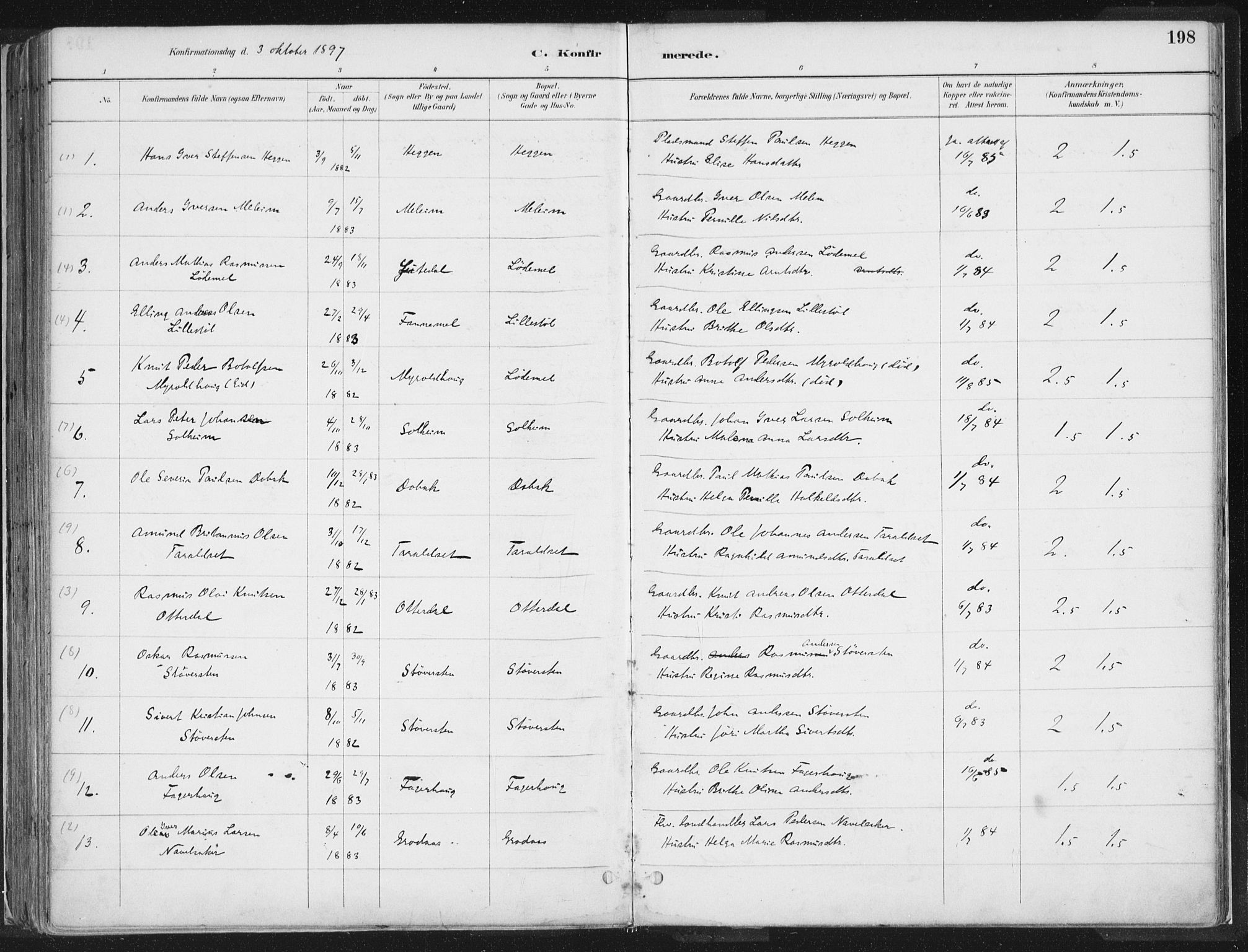 Hornindal sokneprestembete, AV/SAB-A-82401/H/Haa/Haaa/L0003/0001: Parish register (official) no. A 3A, 1887-1917, p. 198