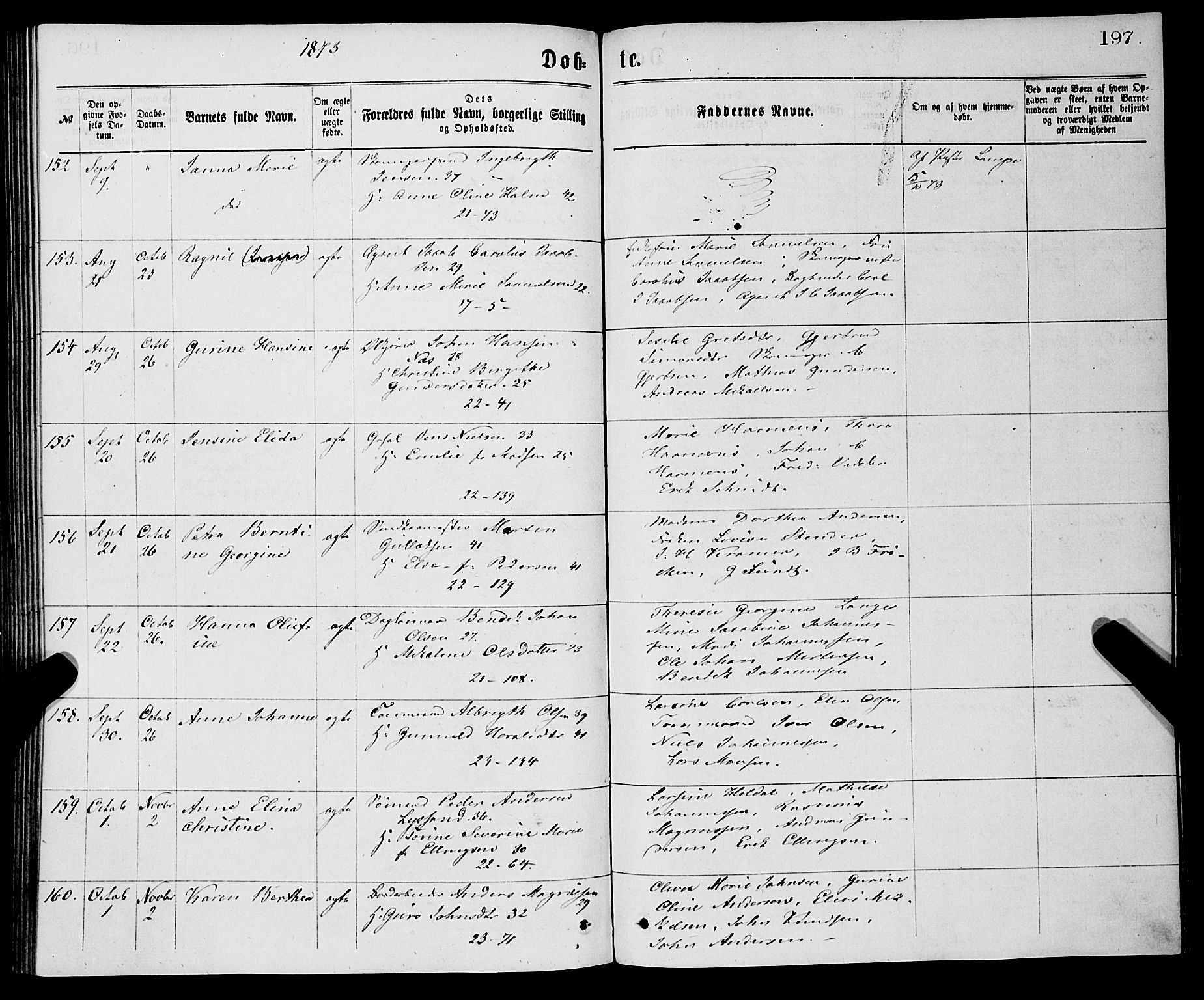 Korskirken sokneprestembete, AV/SAB-A-76101/H/Haa/L0020: Parish register (official) no. B 6, 1871-1878, p. 197