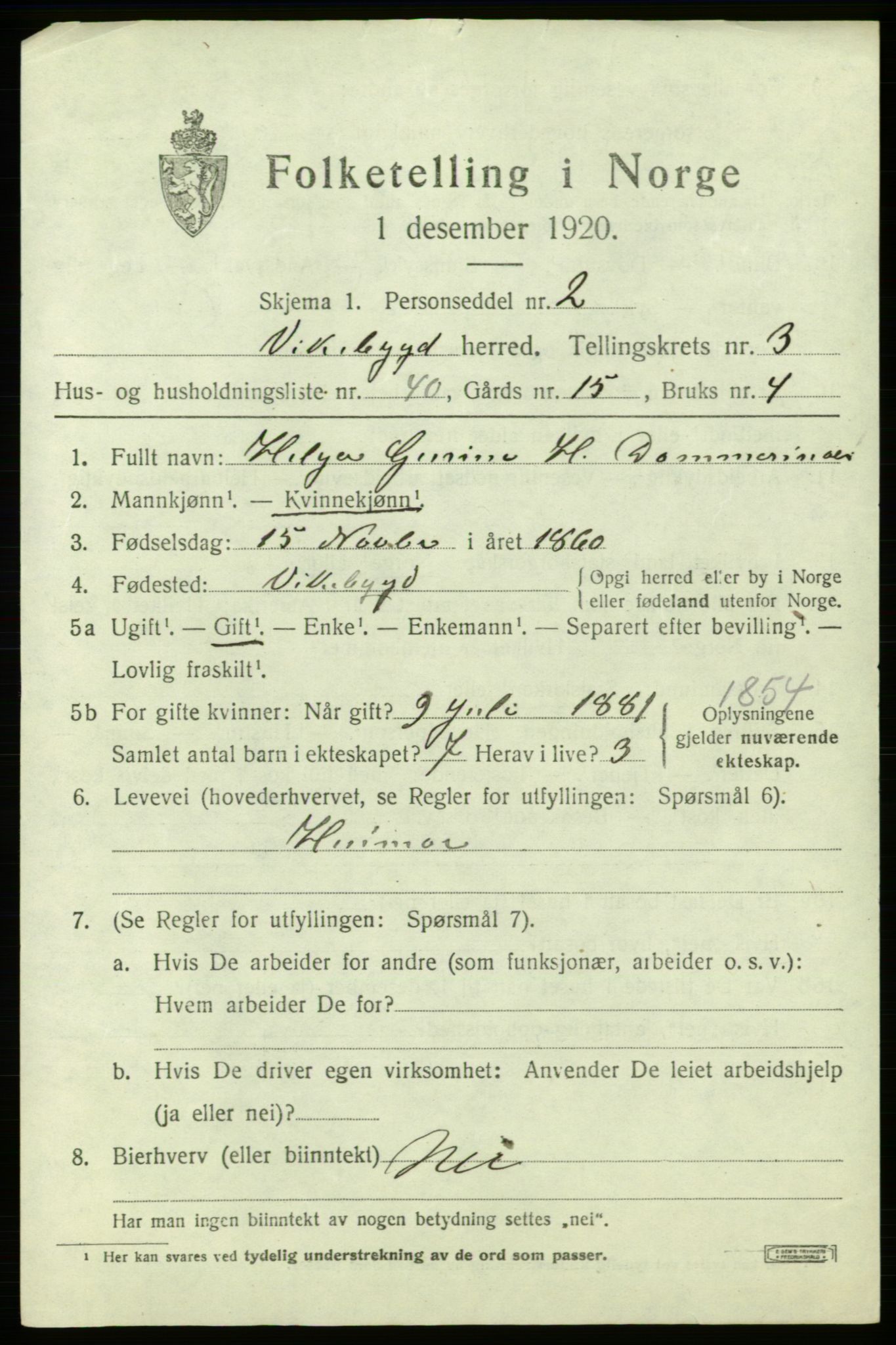 SAB, 1920 census for Vikebygd, 1920, p. 1553