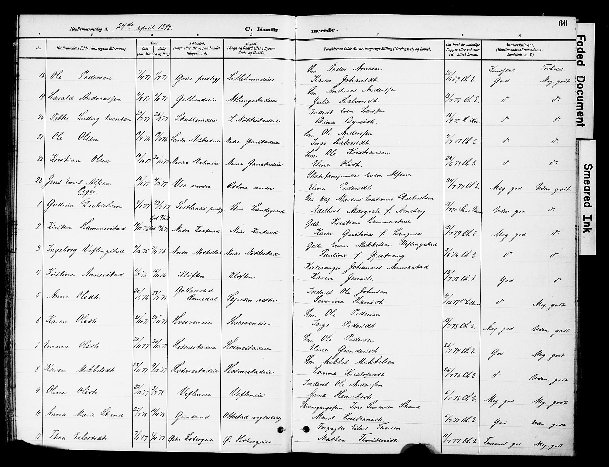 Stange prestekontor, AV/SAH-PREST-002/K/L0021: Parish register (official) no. 21, 1891-1902, p. 66