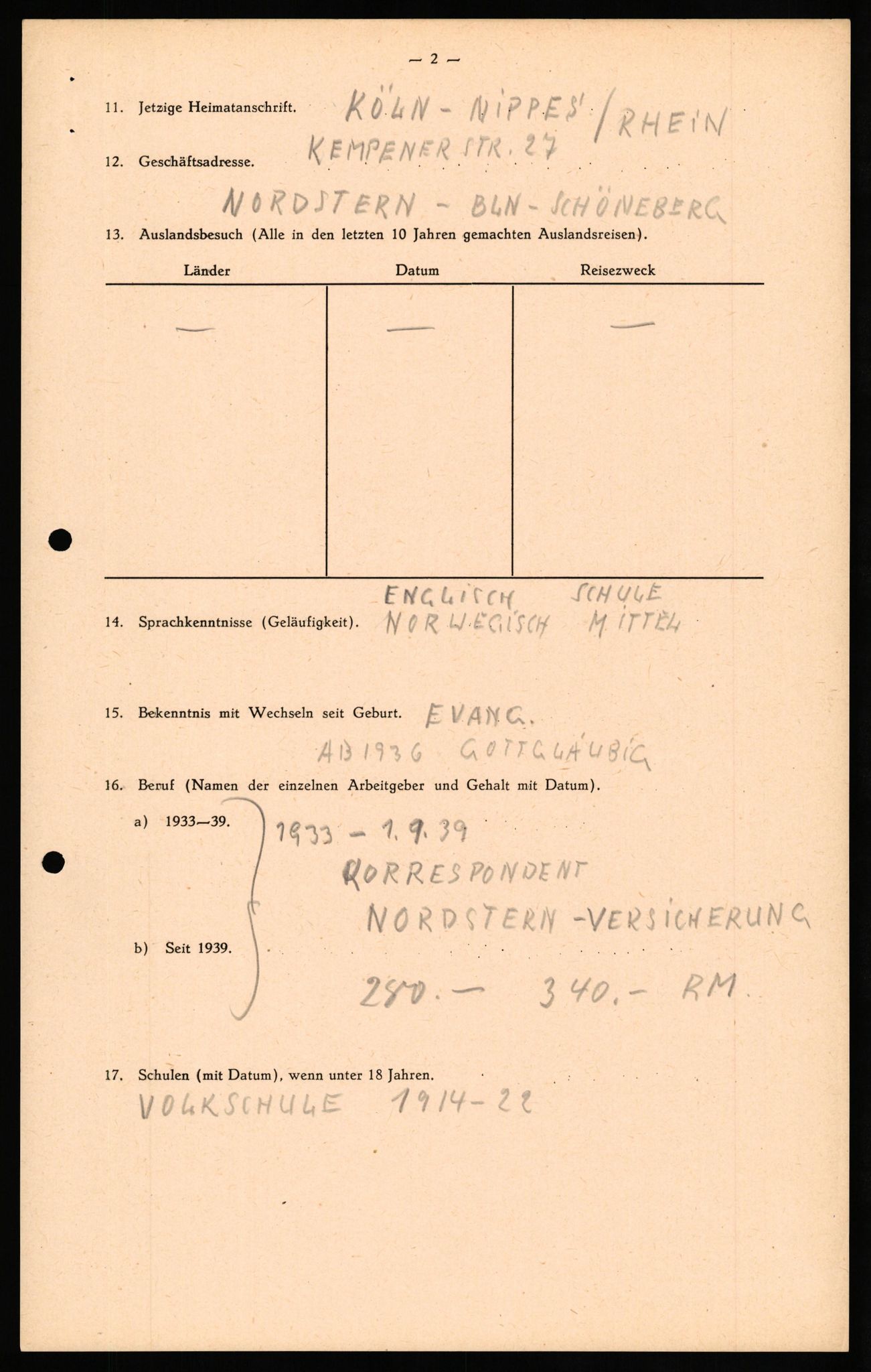 Forsvaret, Forsvarets overkommando II, AV/RA-RAFA-3915/D/Db/L0029: CI Questionaires. Tyske okkupasjonsstyrker i Norge. Tyskere., 1945-1946, p. 11