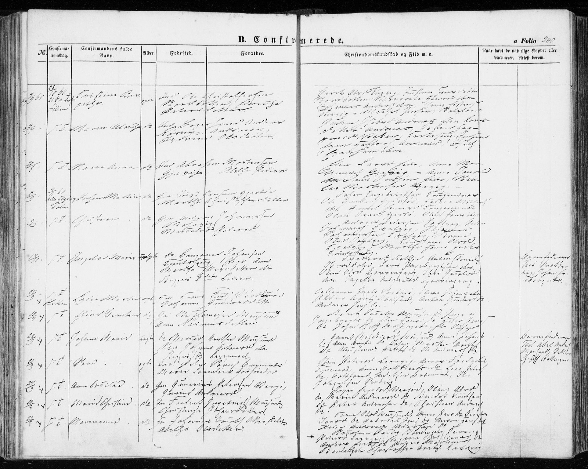 Ministerialprotokoller, klokkerbøker og fødselsregistre - Sør-Trøndelag, AV/SAT-A-1456/634/L0530: Parish register (official) no. 634A06, 1852-1860, p. 240