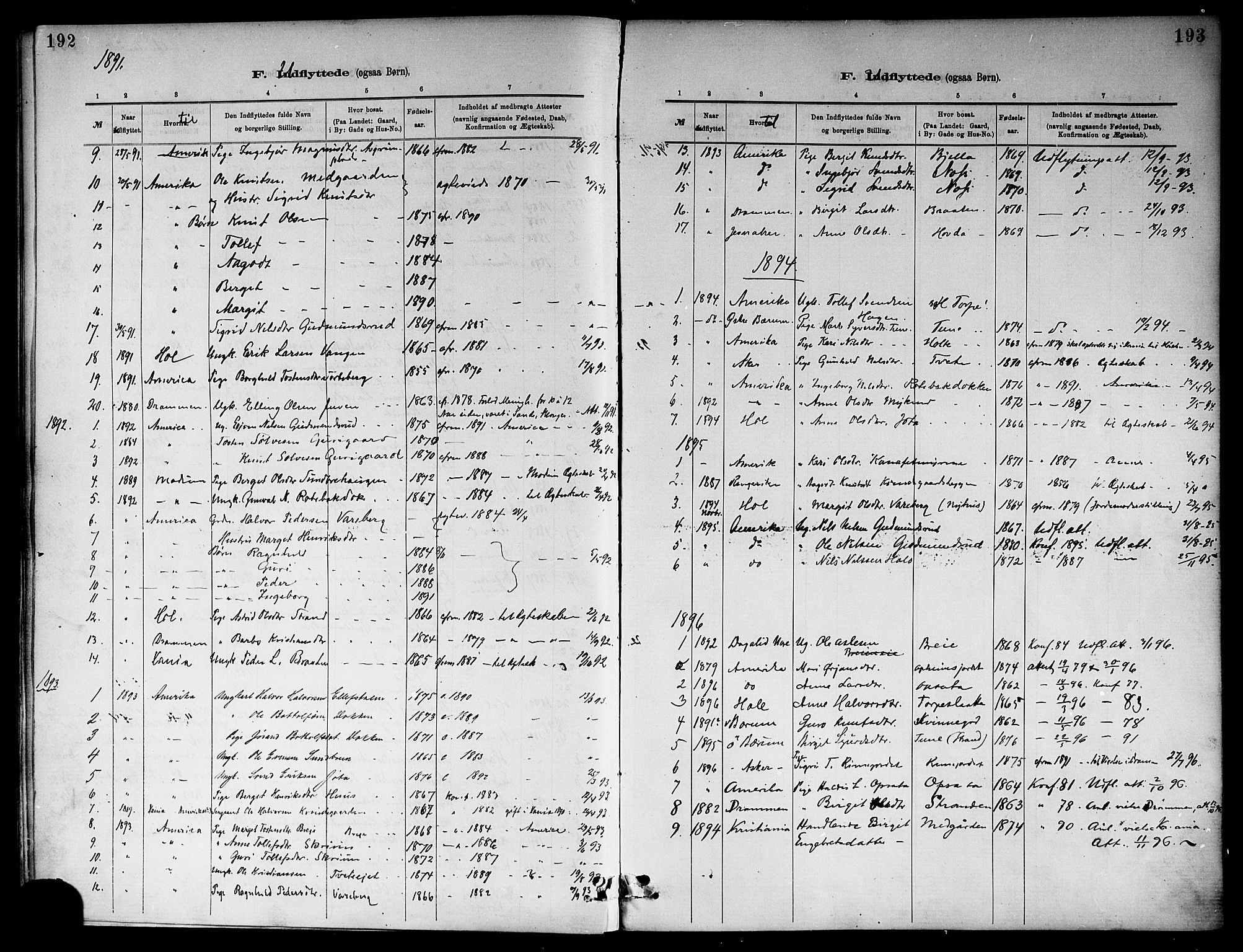 Ål kirkebøker, SAKO/A-249/F/Fa/L0008: Parish register (official) no. I 8, 1882-1896, p. 192-193