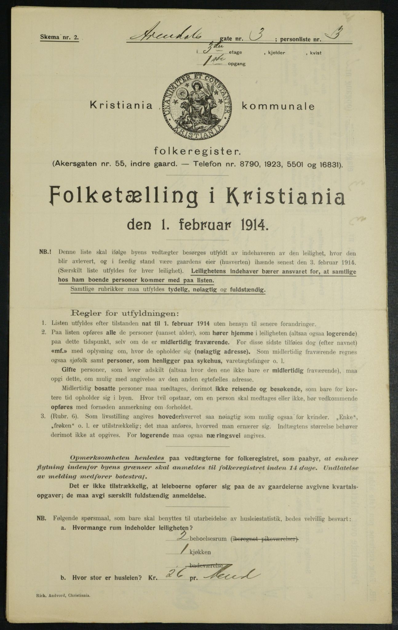 OBA, Municipal Census 1914 for Kristiania, 1914, p. 2077