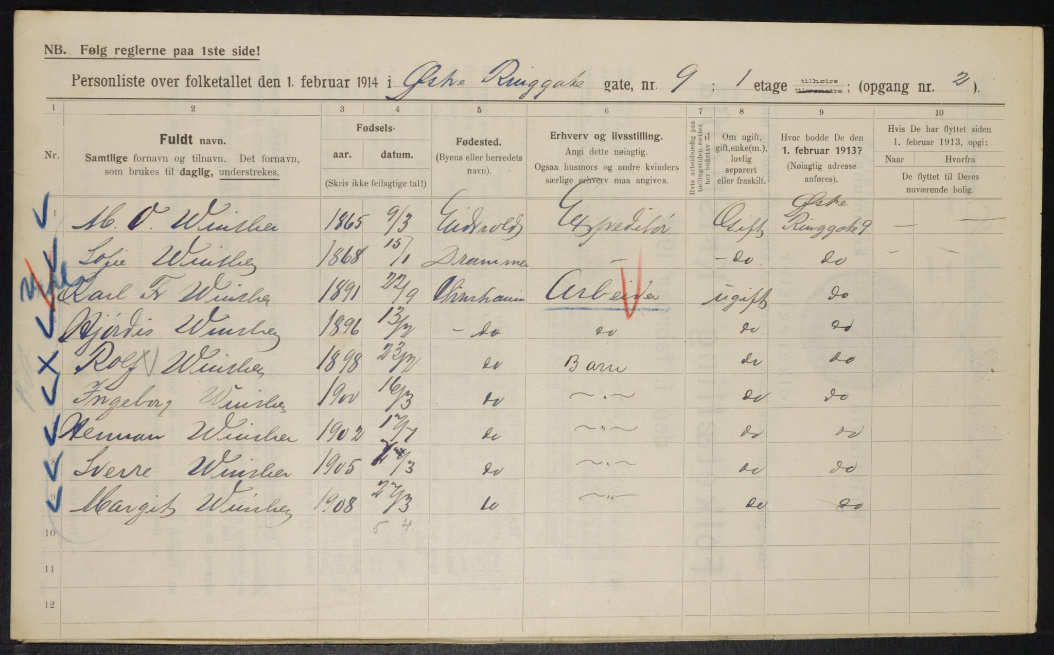 OBA, Municipal Census 1914 for Kristiania, 1914, p. 130501