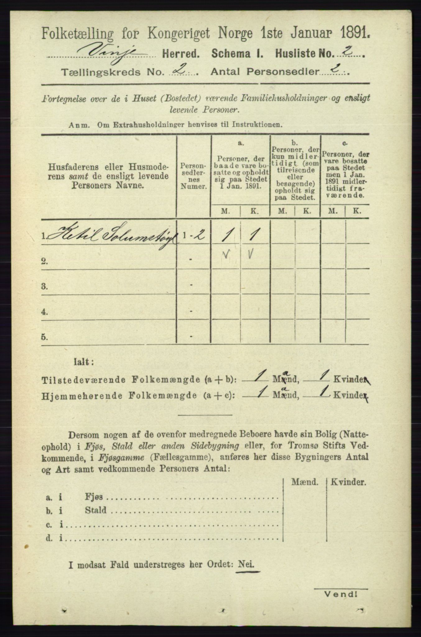 RA, 1891 census for 0834 Vinje, 1891, p. 319