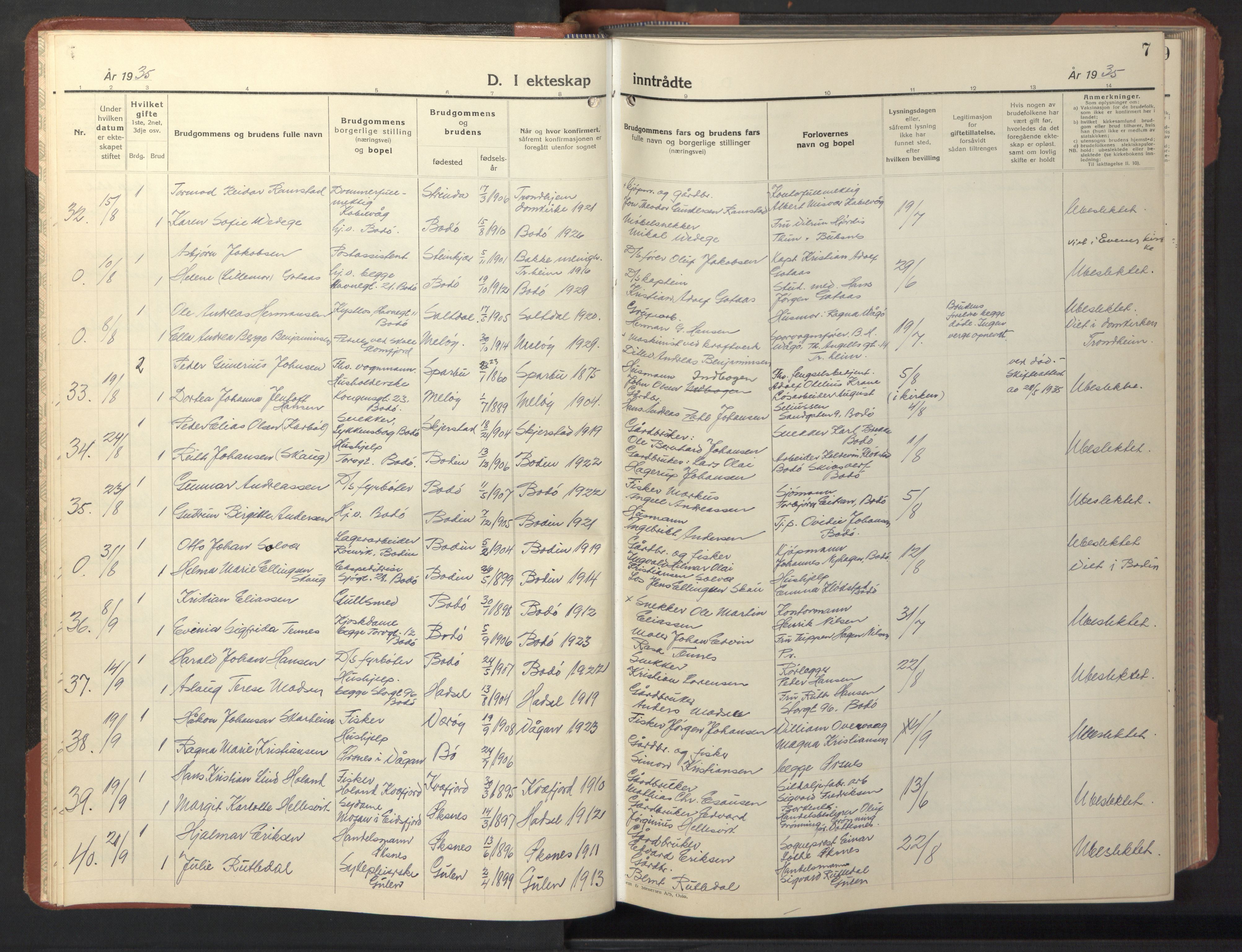 Ministerialprotokoller, klokkerbøker og fødselsregistre - Nordland, AV/SAT-A-1459/801/L0038: Parish register (copy) no. 801C13, 1935-1951, p. 7