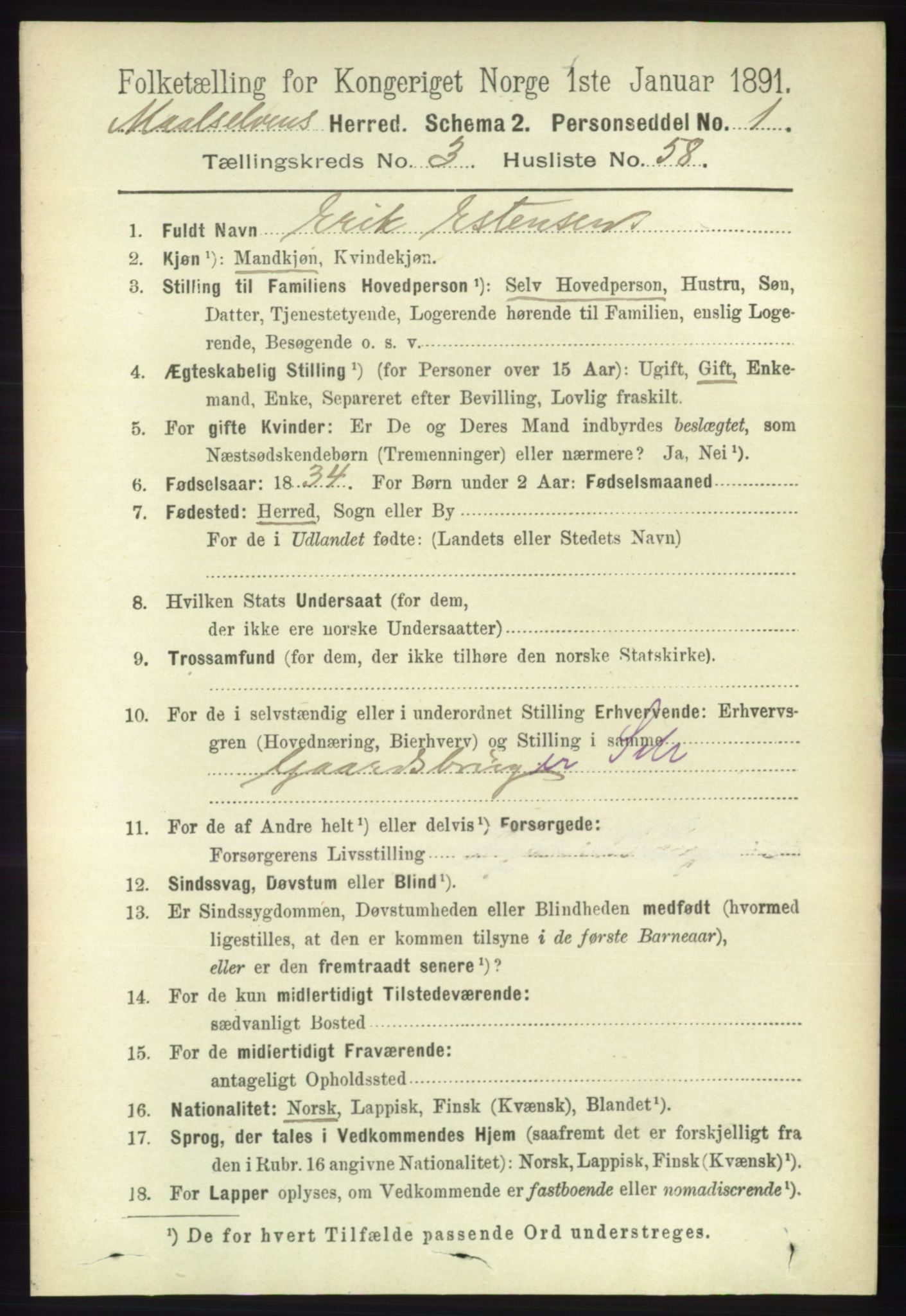 RA, 1891 census for 1924 Målselv, 1891, p. 993