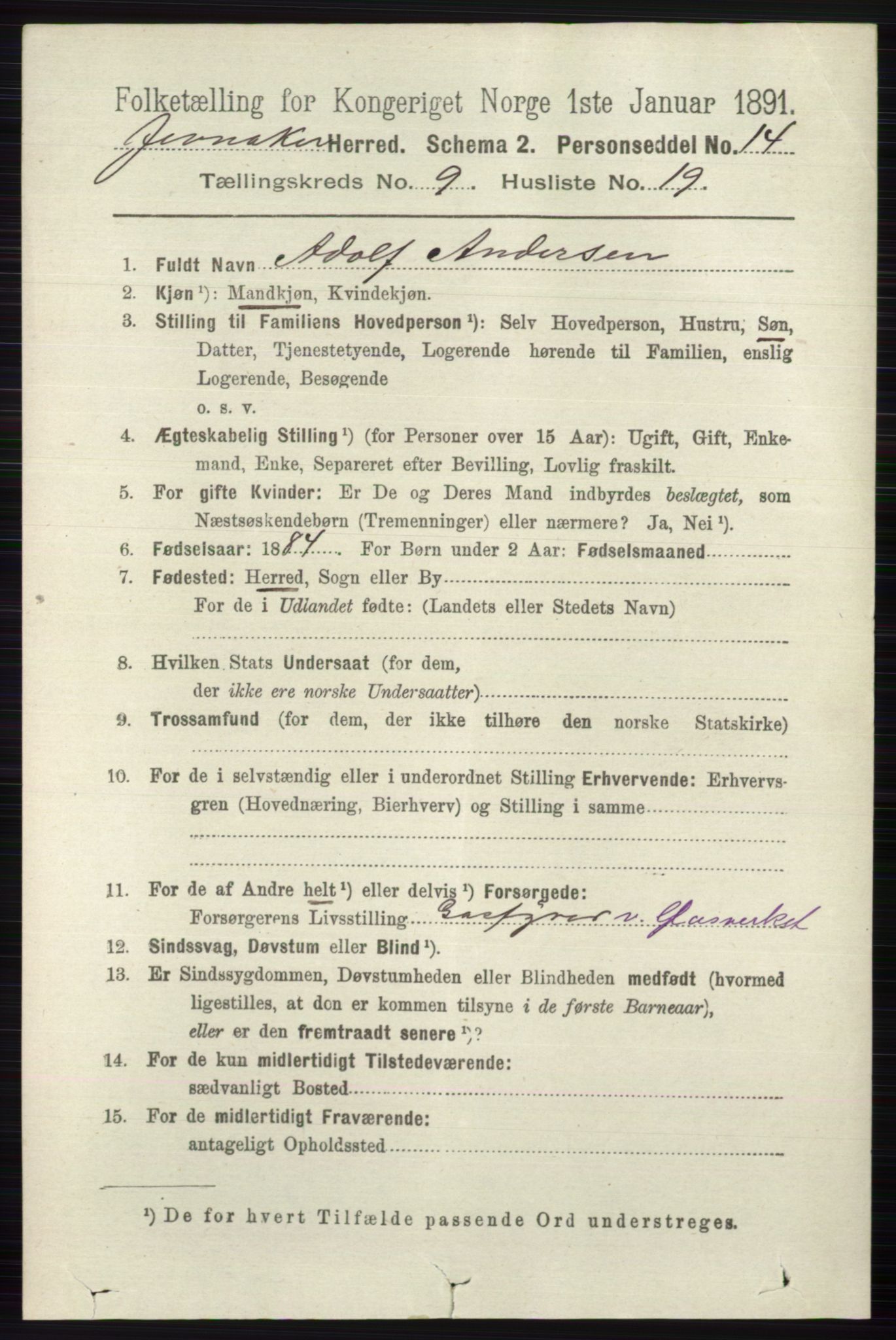 RA, 1891 census for 0532 Jevnaker, 1891, p. 5360
