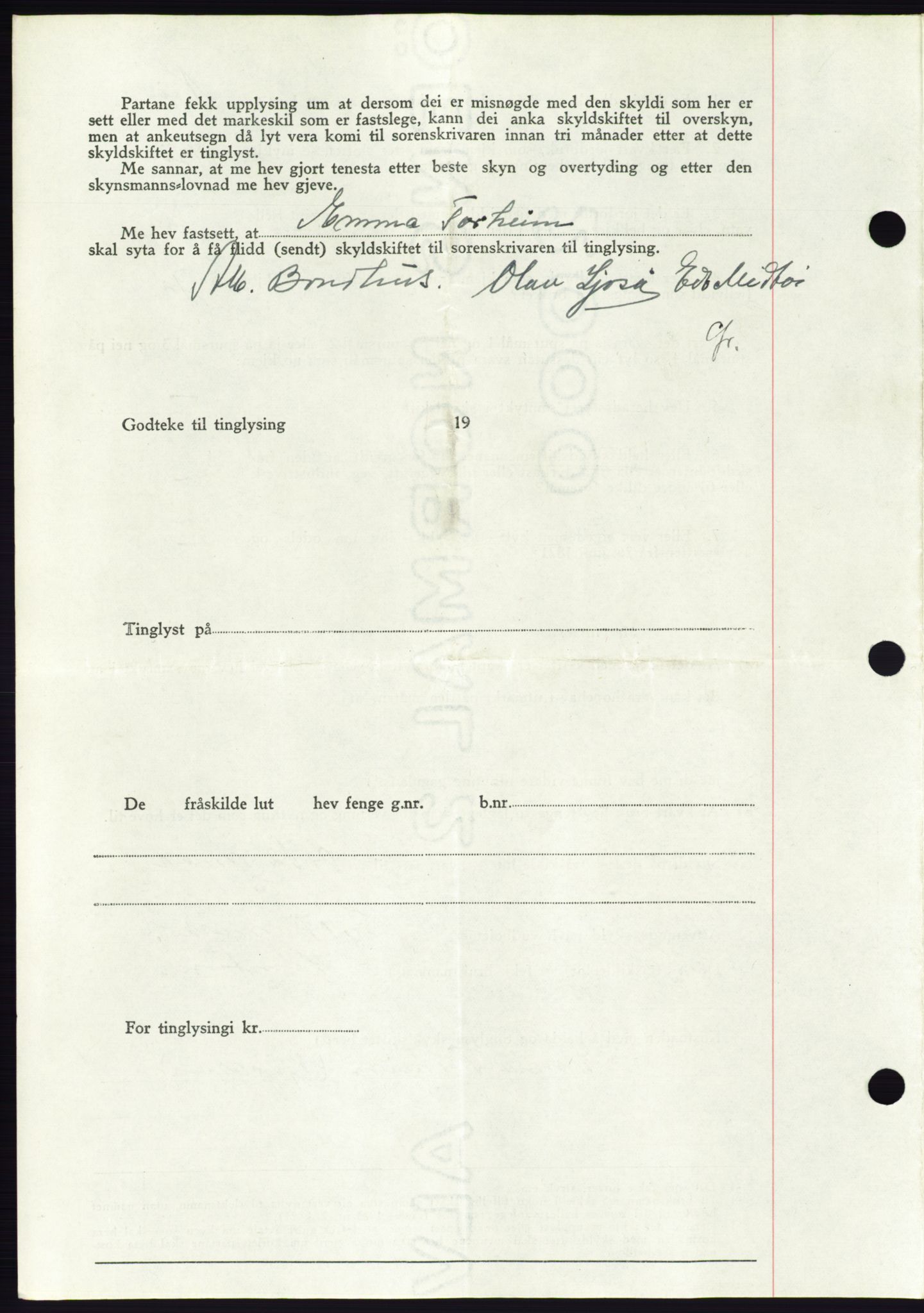 Søre Sunnmøre sorenskriveri, AV/SAT-A-4122/1/2/2C/L0077: Mortgage book no. 3A, 1945-1946, Diary no: : 537/1945