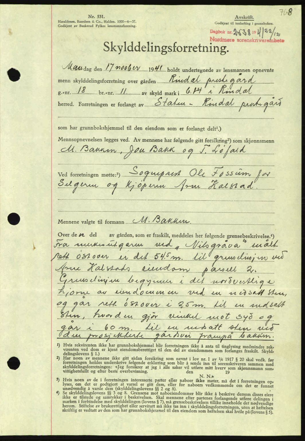 Nordmøre sorenskriveri, AV/SAT-A-4132/1/2/2Ca: Mortgage book no. A91, 1941-1942, Diary no: : 2538/1941