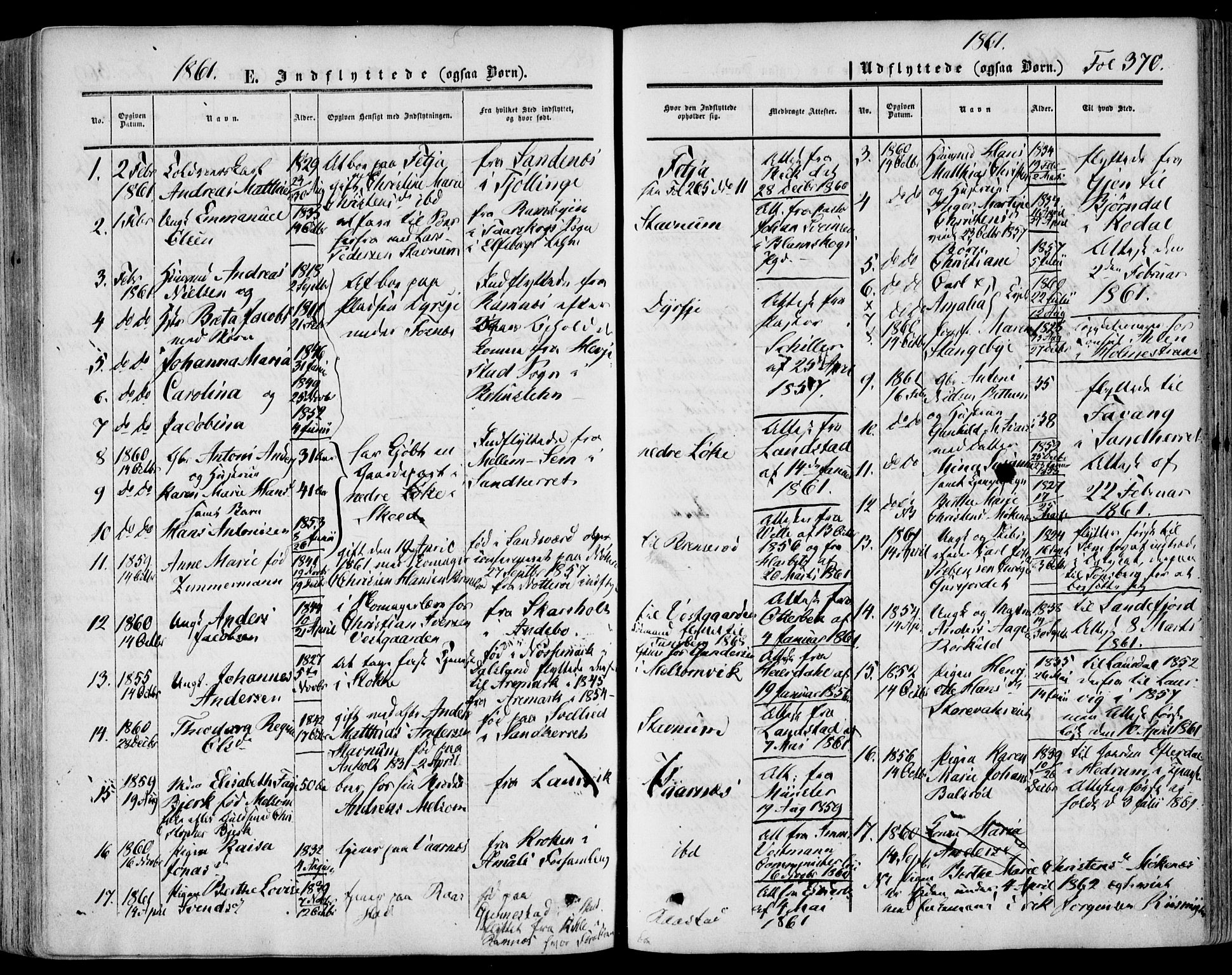 Stokke kirkebøker, AV/SAKO-A-320/F/Fa/L0008: Parish register (official) no. I 8, 1858-1871, p. 370