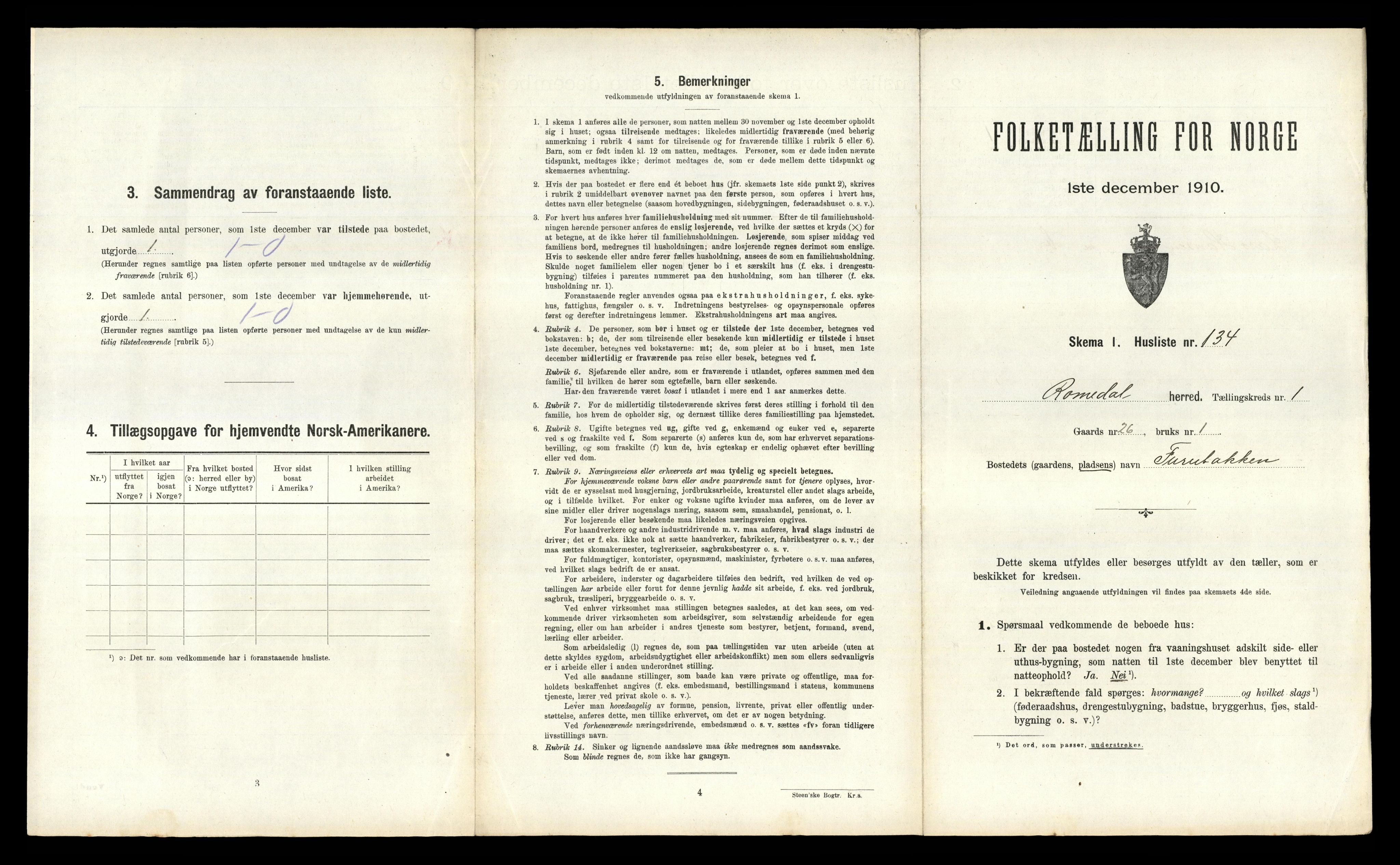 RA, 1910 census for Romedal, 1910, p. 325