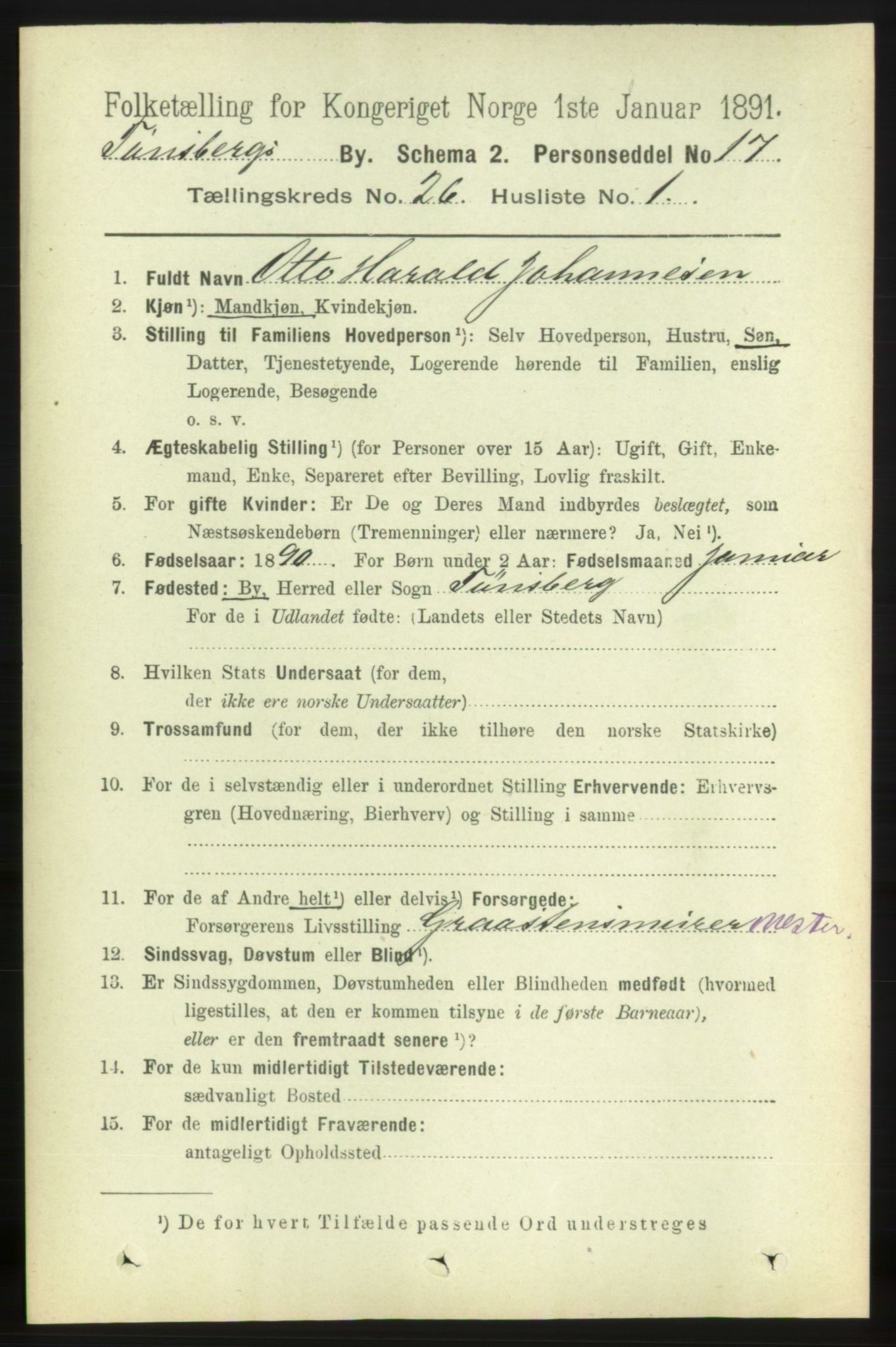 RA, 1891 census for 0705 Tønsberg, 1891, p. 6662