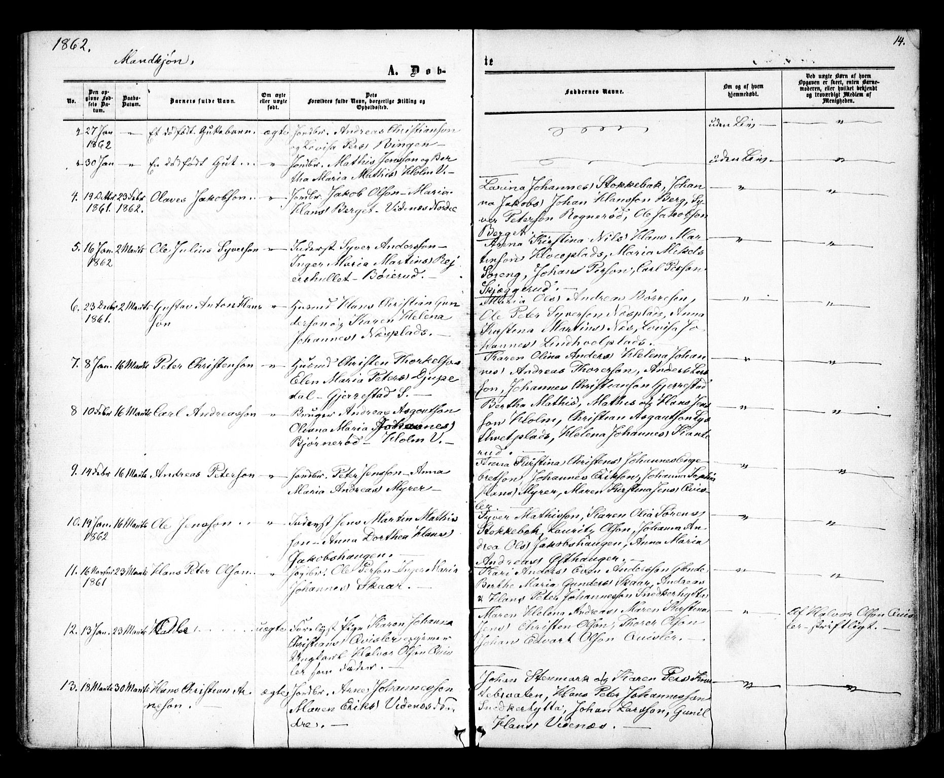 Skiptvet prestekontor Kirkebøker, AV/SAO-A-20009/F/Fa/L0007: Parish register (official) no. 7, 1861-1866, p. 14