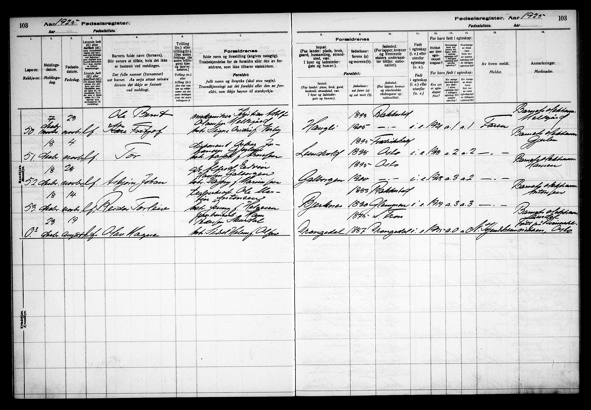 Rakkestad prestekontor Kirkebøker, AV/SAO-A-2008/J/Ja/L0001: Birth register no. I 1, 1916-1936, p. 103