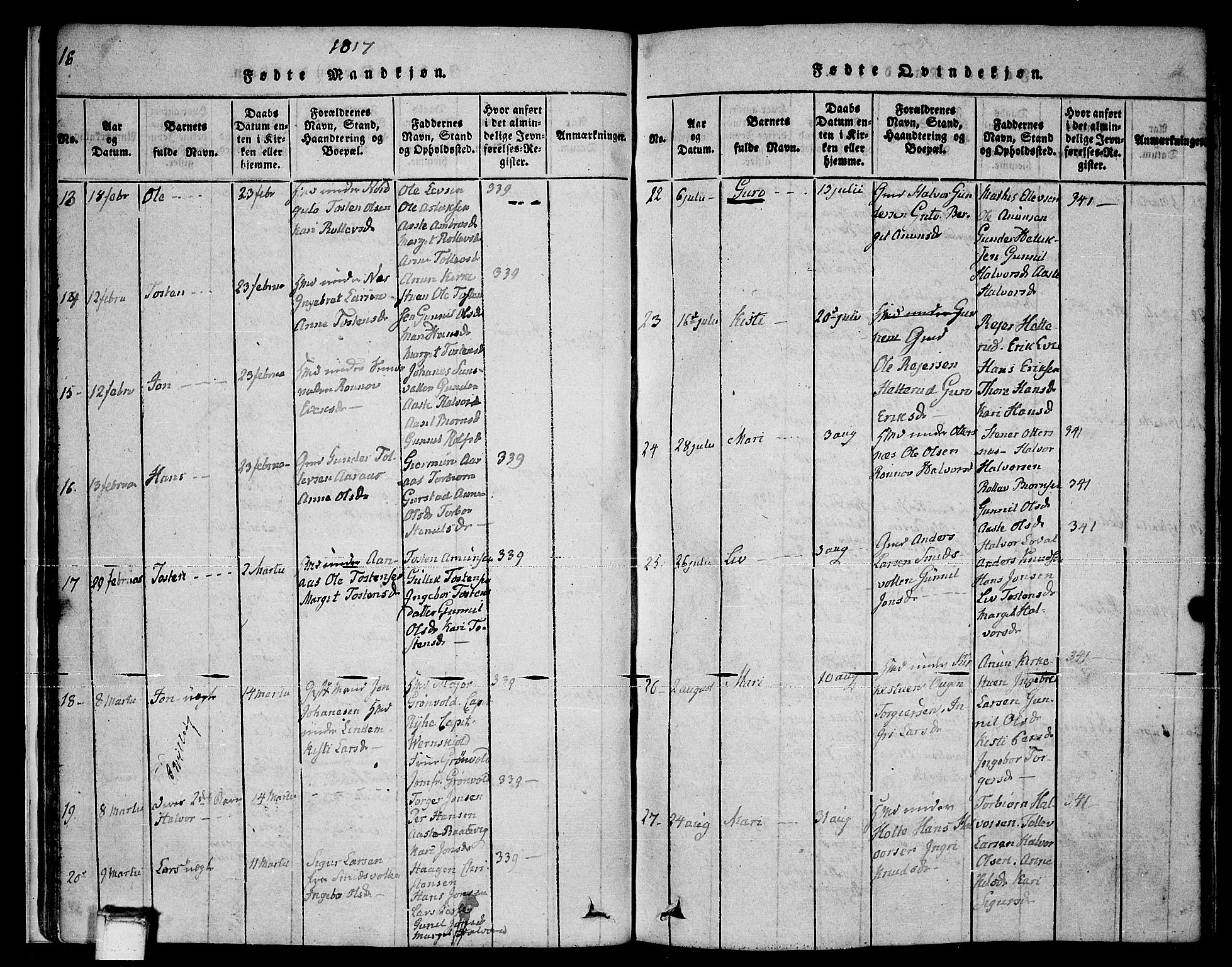 Sauherad kirkebøker, AV/SAKO-A-298/F/Fa/L0005: Parish register (official) no. I 5, 1815-1829, p. 16