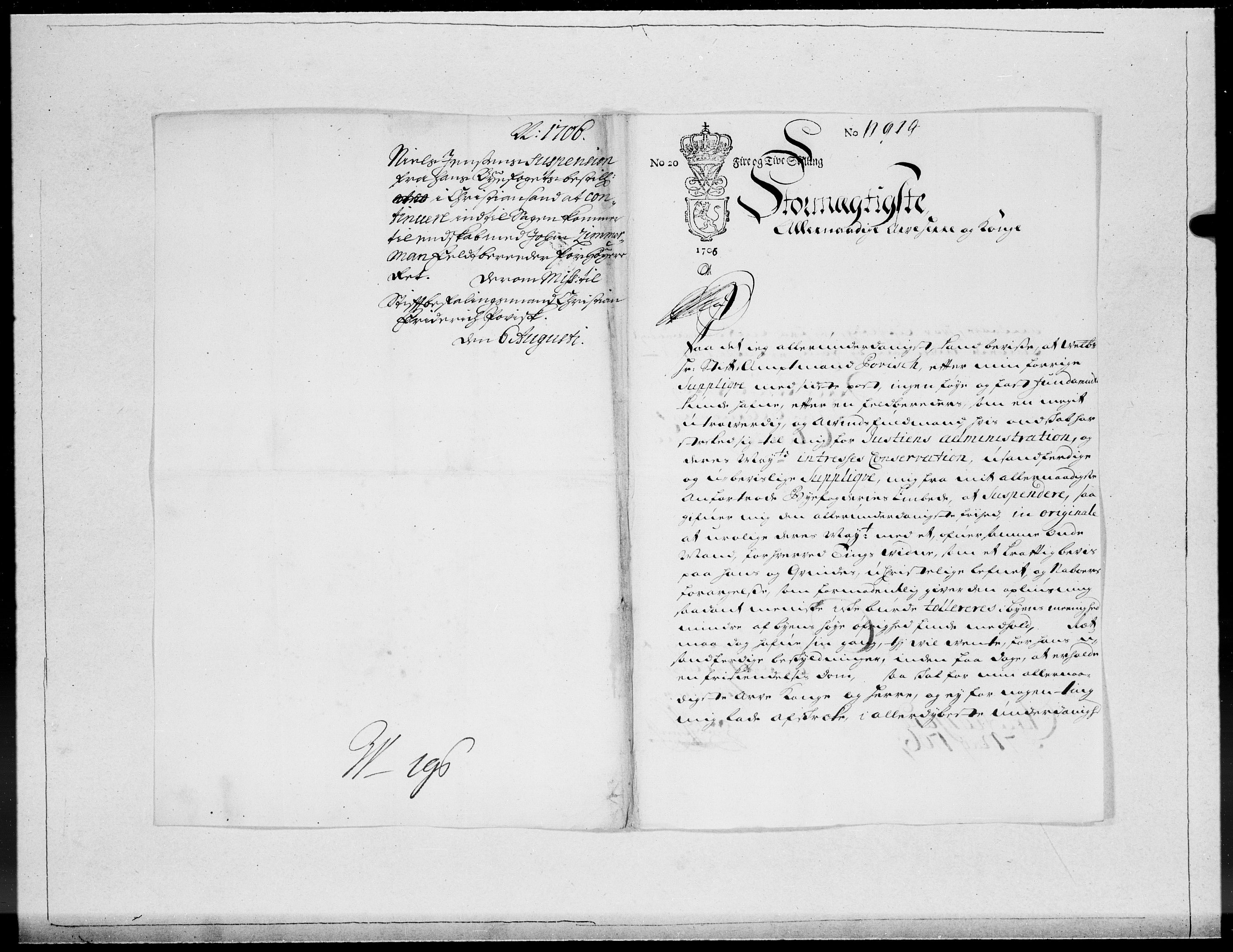 Danske Kanselli 1572-1799, AV/RA-EA-3023/F/Fc/Fcc/Fcca/L0060: Norske innlegg 1572-1799, Mgl. nov.-des., 1706, p. 383