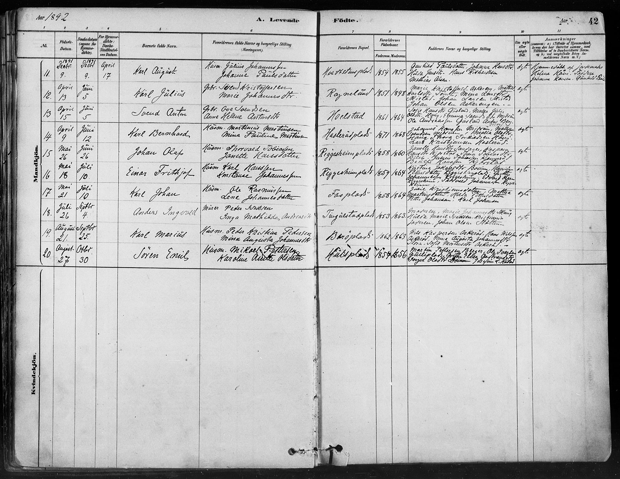 Hobøl prestekontor Kirkebøker, AV/SAO-A-2002/F/Fa/L0005: Parish register (official) no. I 5, 1878-1904, p. 42