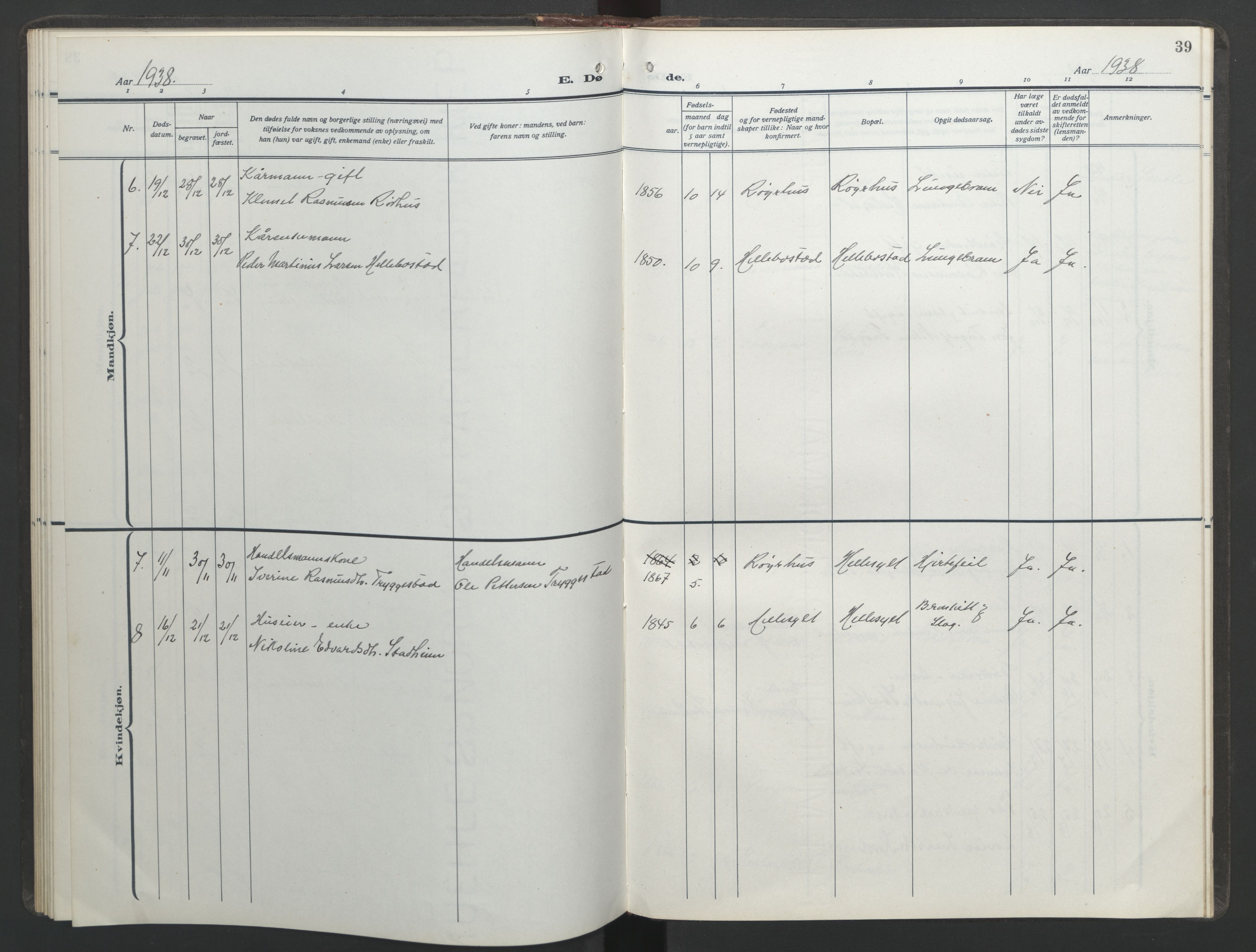 Ministerialprotokoller, klokkerbøker og fødselsregistre - Møre og Romsdal, SAT/A-1454/517/L0233: Parish register (copy) no. 517C06, 1919-1945, p. 39