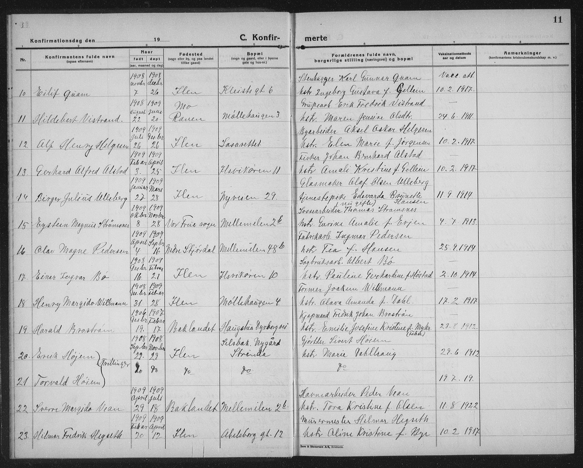 Ministerialprotokoller, klokkerbøker og fødselsregistre - Sør-Trøndelag, AV/SAT-A-1456/603/L0175: Parish register (copy) no. 603C03, 1923-1941, p. 11