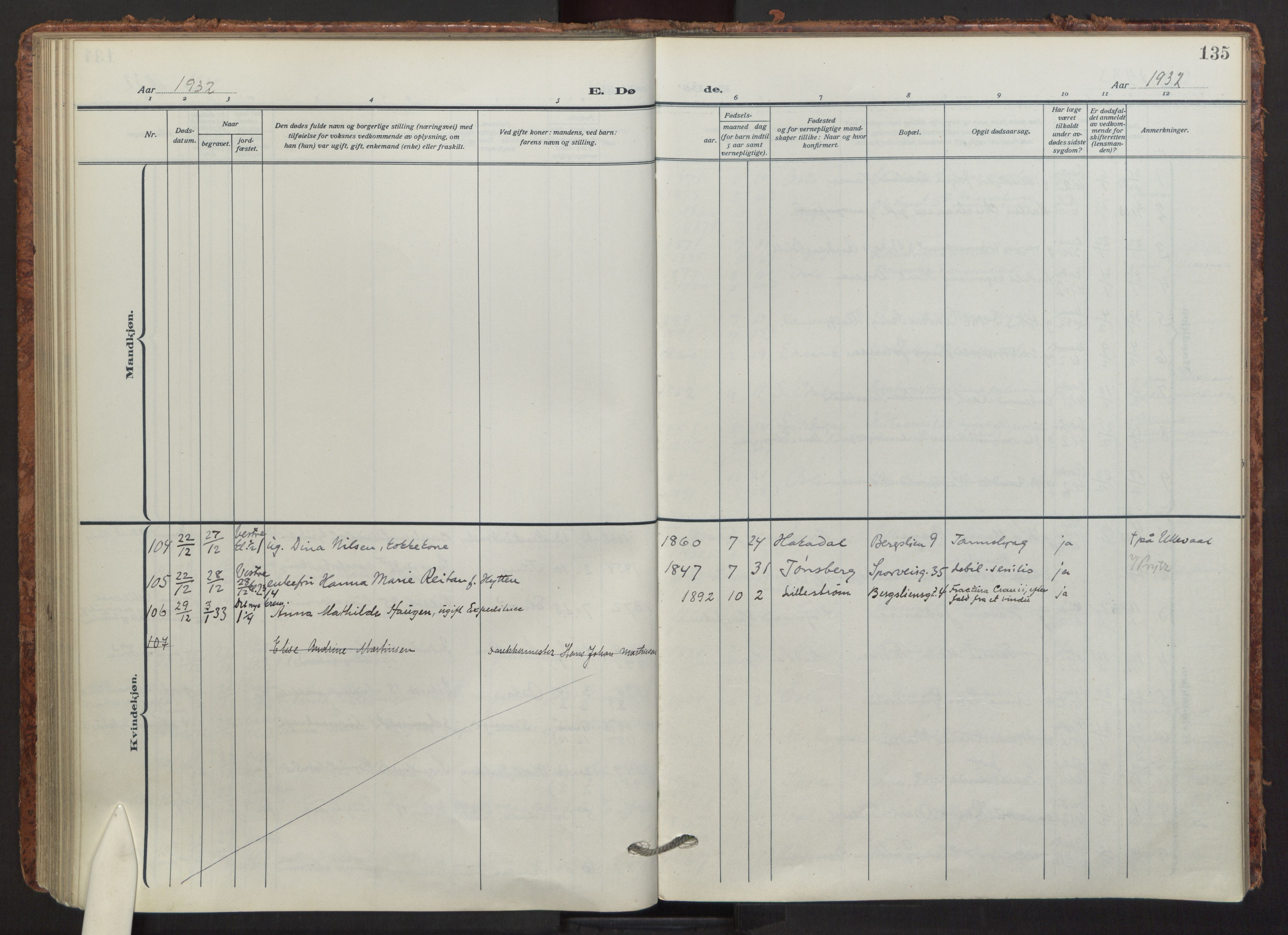 Fagerborg prestekontor Kirkebøker, SAO/A-10844/F/Fa/L0008: Parish register (official) no. 8, 1917-1938, p. 135