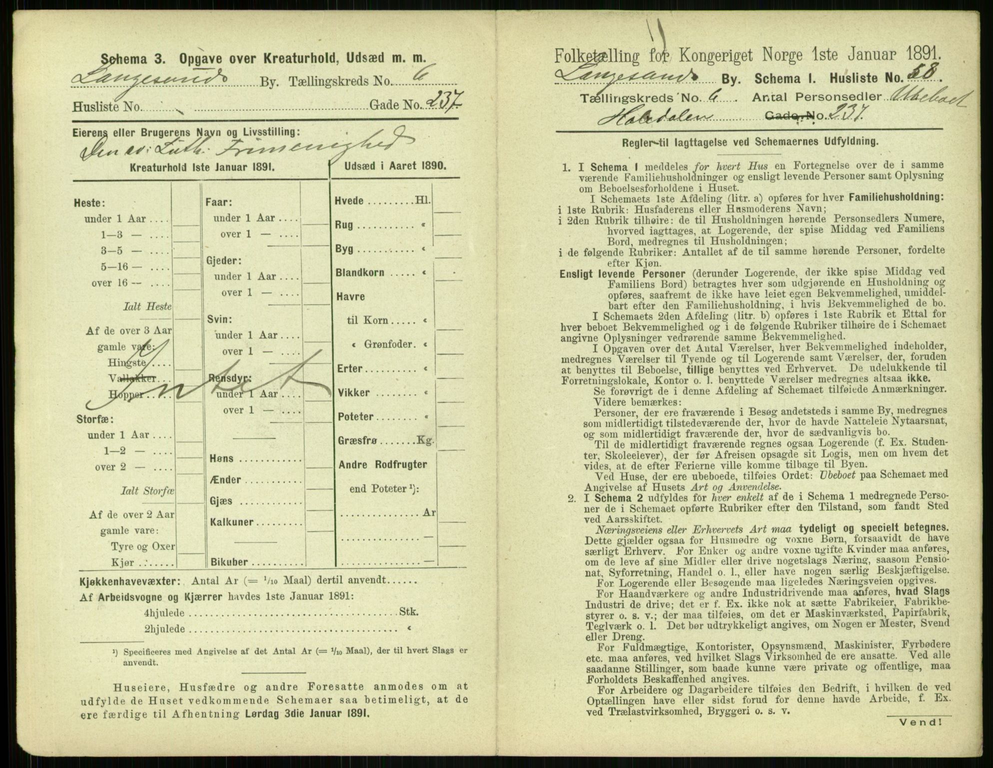 RA, 1891 census for 0802 Langesund, 1891, p. 498