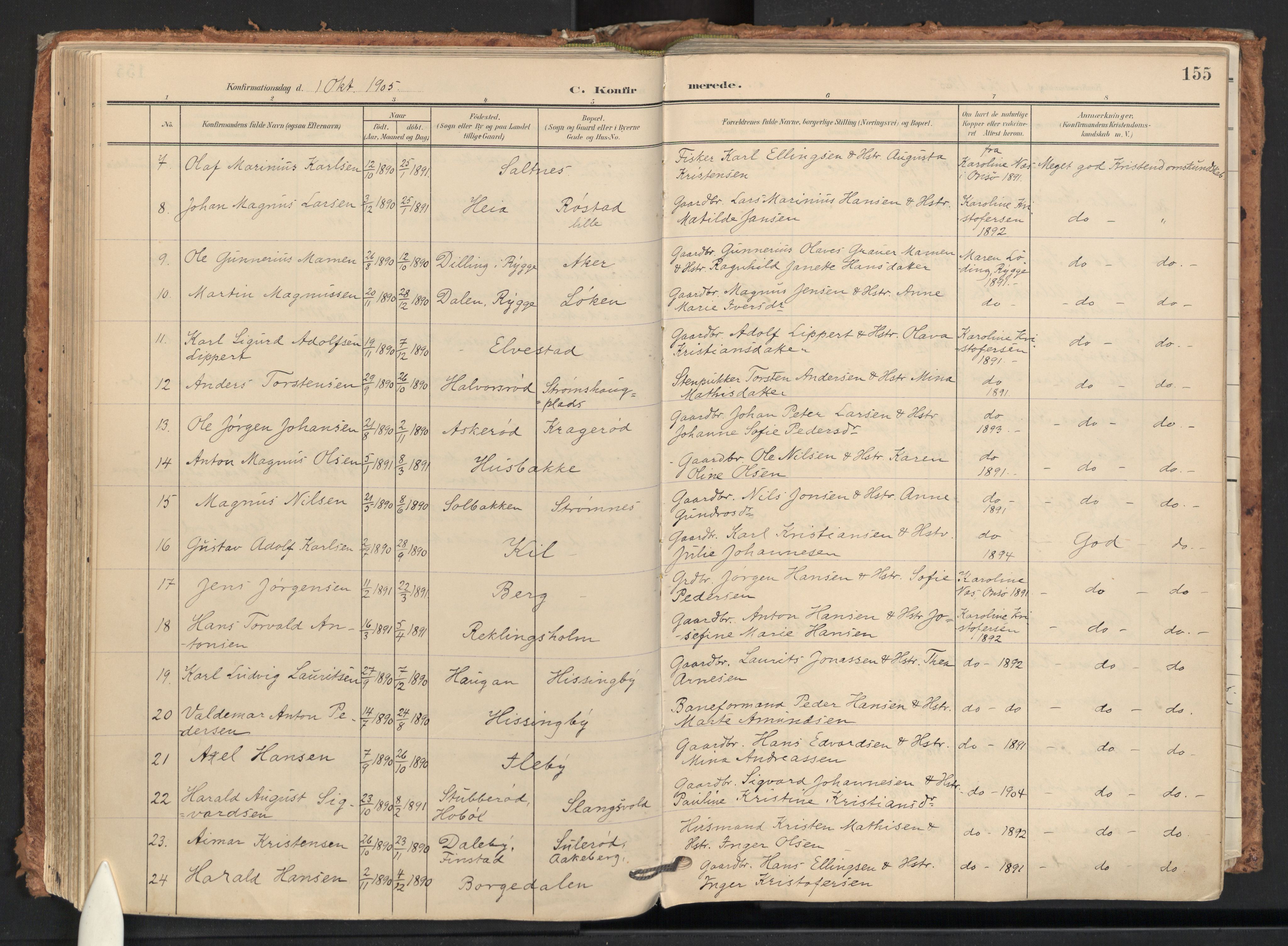 Råde prestekontor kirkebøker, AV/SAO-A-2009/F/Fa/L0008: Parish register (official) no. 8, 1903-1924, p. 155