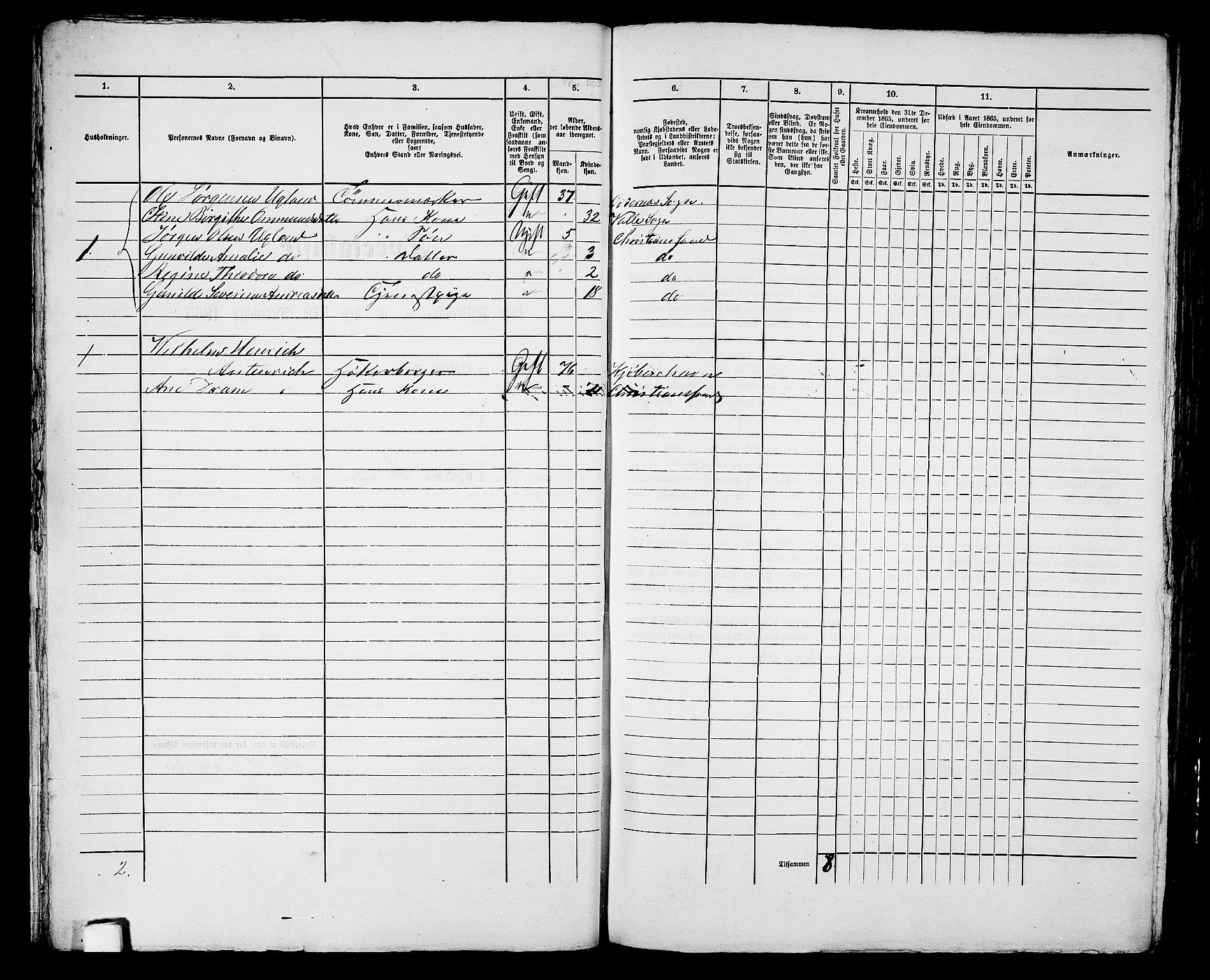 RA, 1865 census for Kristiansand, 1865, p. 545