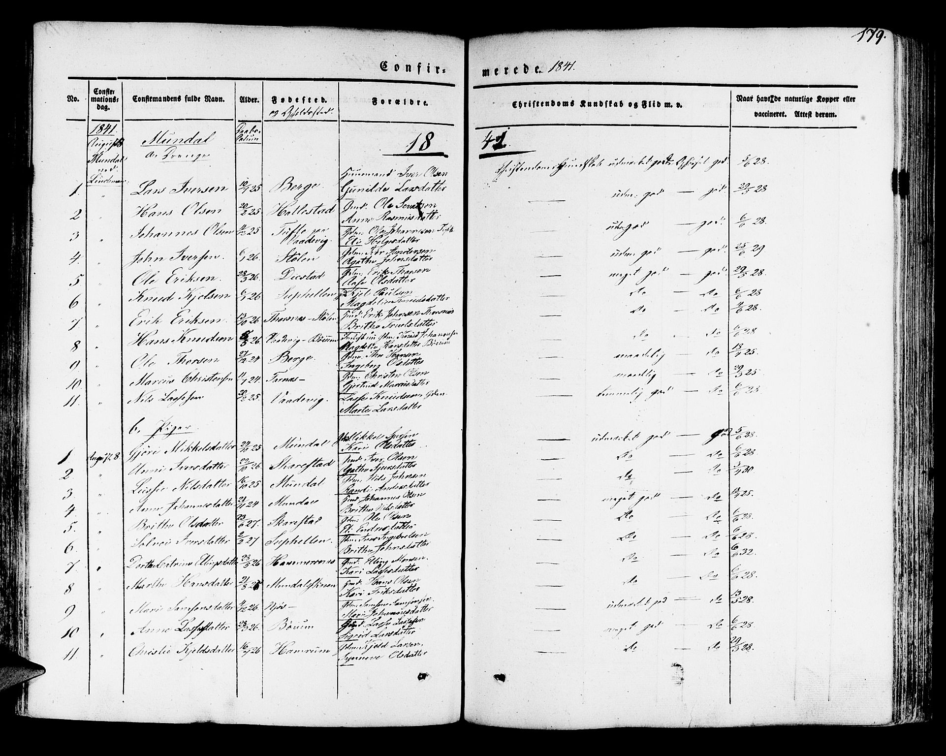 Leikanger sokneprestembete, SAB/A-81001: Parish register (official) no. A 7, 1838-1851, p. 179