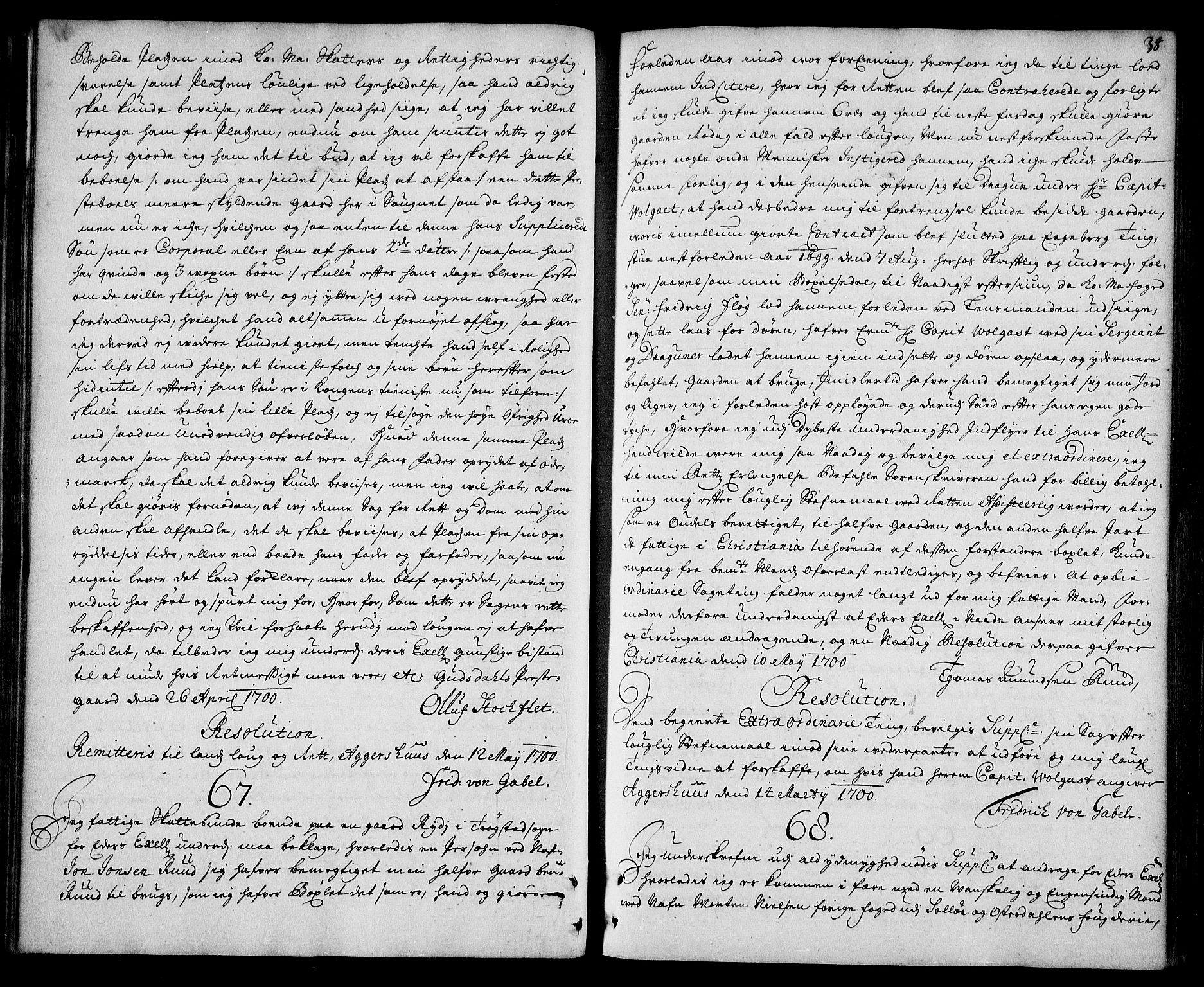 Stattholderembetet 1572-1771, AV/RA-EA-2870/Ad/L0006: Supplikasjons- og resolusjonsprotokoll, 1699-1706, p. 37b-38a