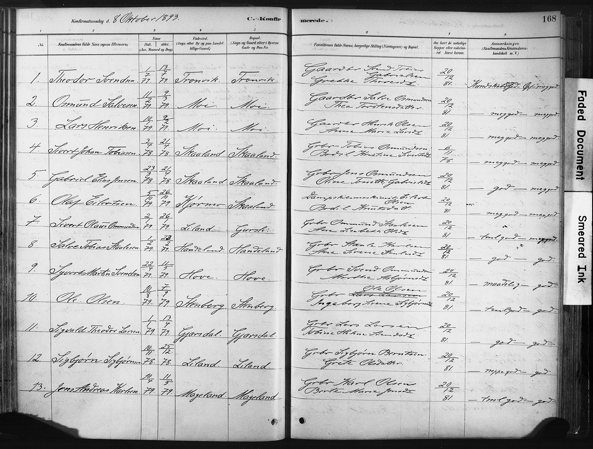 Lund sokneprestkontor, SAST/A-101809/S06/L0011: Parish register (official) no. A 10, 1877-1904, p. 168