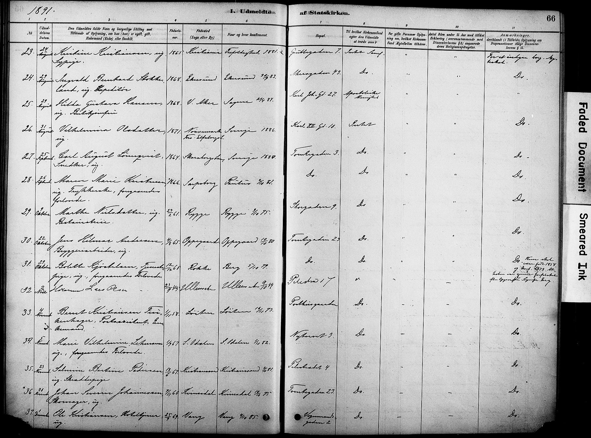 Oslo domkirke Kirkebøker, SAO/A-10752/F/Fa/L0038: Parish register (official) no. 38, 1878-1921, p. 66