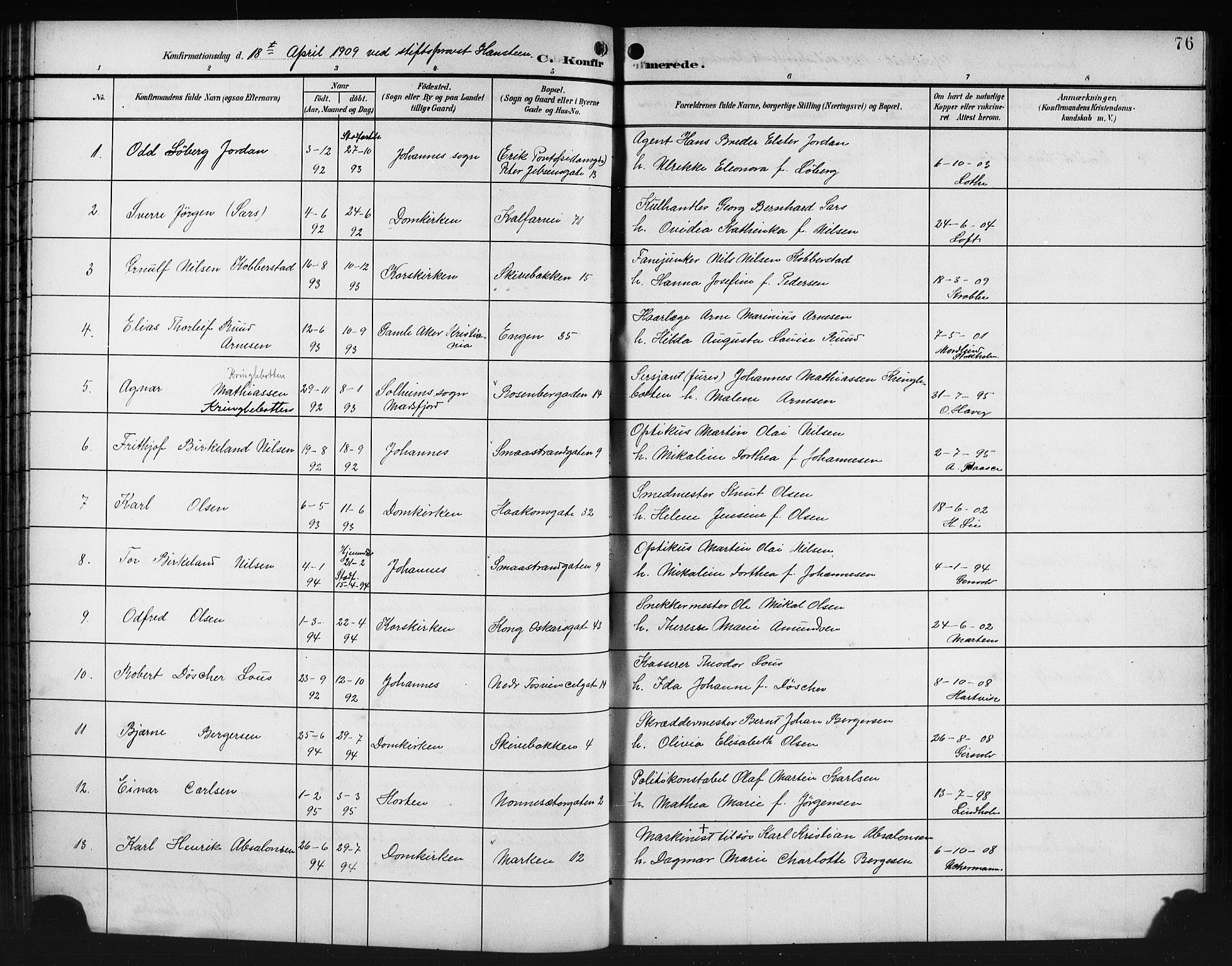 Domkirken sokneprestembete, SAB/A-74801/H/Hab/L0025: Parish register (copy) no. C 5, 1899-1916, p. 76