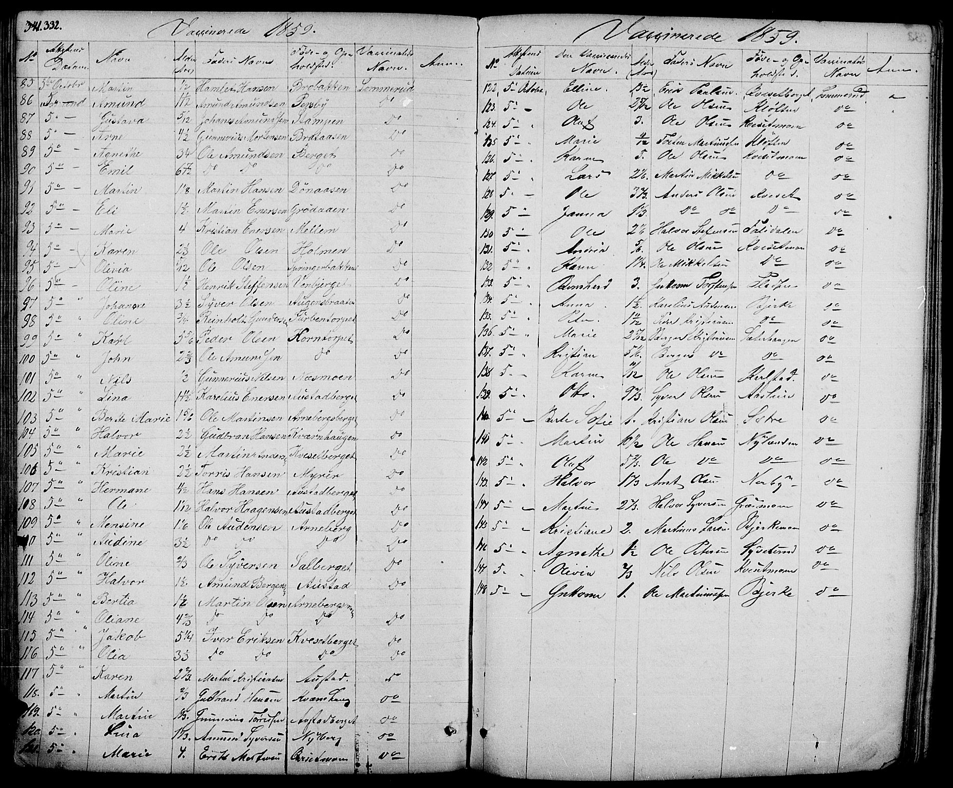 Hof prestekontor, SAH/PREST-038/H/Ha/Haa/L0007: Parish register (official) no. 7, 1841-1848, p. 332