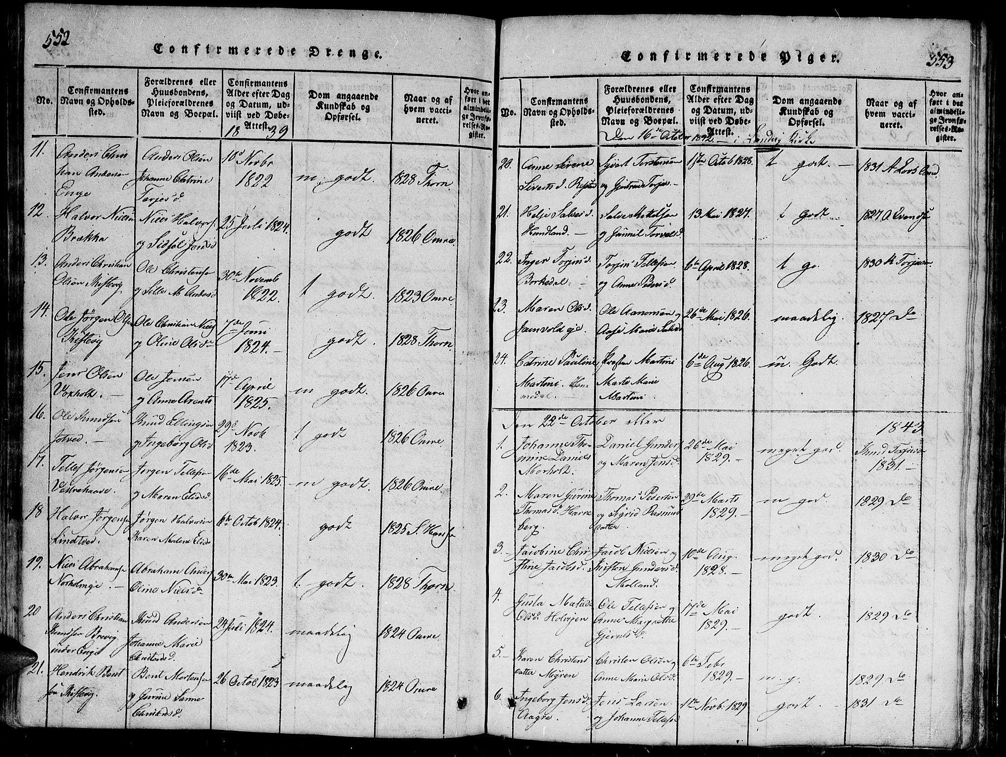 Hommedal sokneprestkontor, AV/SAK-1111-0023/F/Fb/Fbb/L0003: Parish register (copy) no. B 3 /2, 1816-1850, p. 552-553