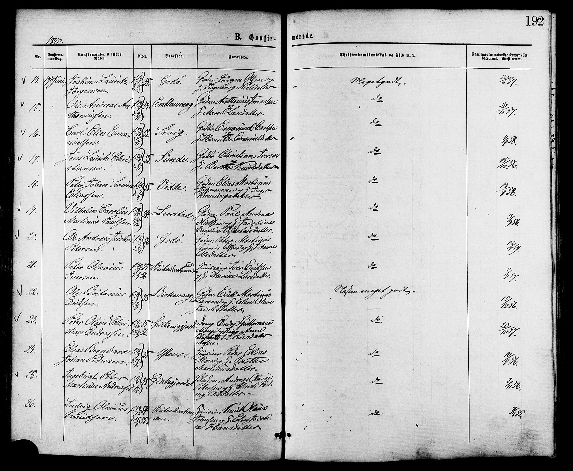 Ministerialprotokoller, klokkerbøker og fødselsregistre - Møre og Romsdal, AV/SAT-A-1454/528/L0399: Parish register (official) no. 528A10, 1864-1879, p. 192