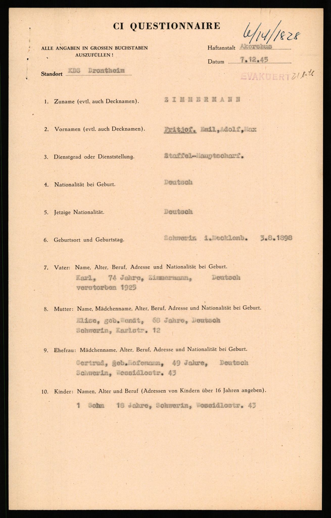 Forsvaret, Forsvarets overkommando II, AV/RA-RAFA-3915/D/Db/L0037: CI Questionaires. Tyske okkupasjonsstyrker i Norge. Tyskere., 1945-1946, p. 370