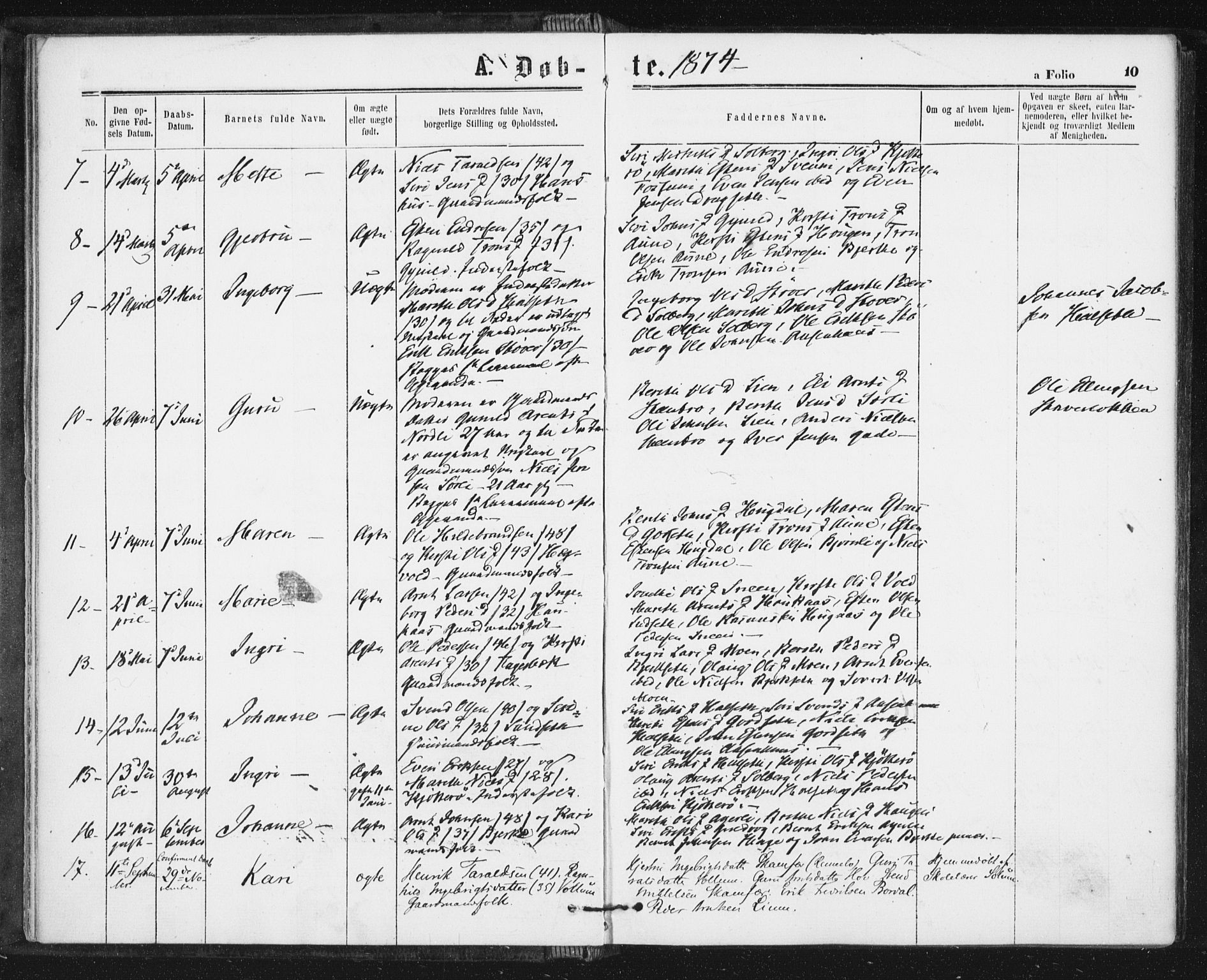 Ministerialprotokoller, klokkerbøker og fødselsregistre - Sør-Trøndelag, AV/SAT-A-1456/689/L1039: Parish register (official) no. 689A04, 1865-1878, p. 10