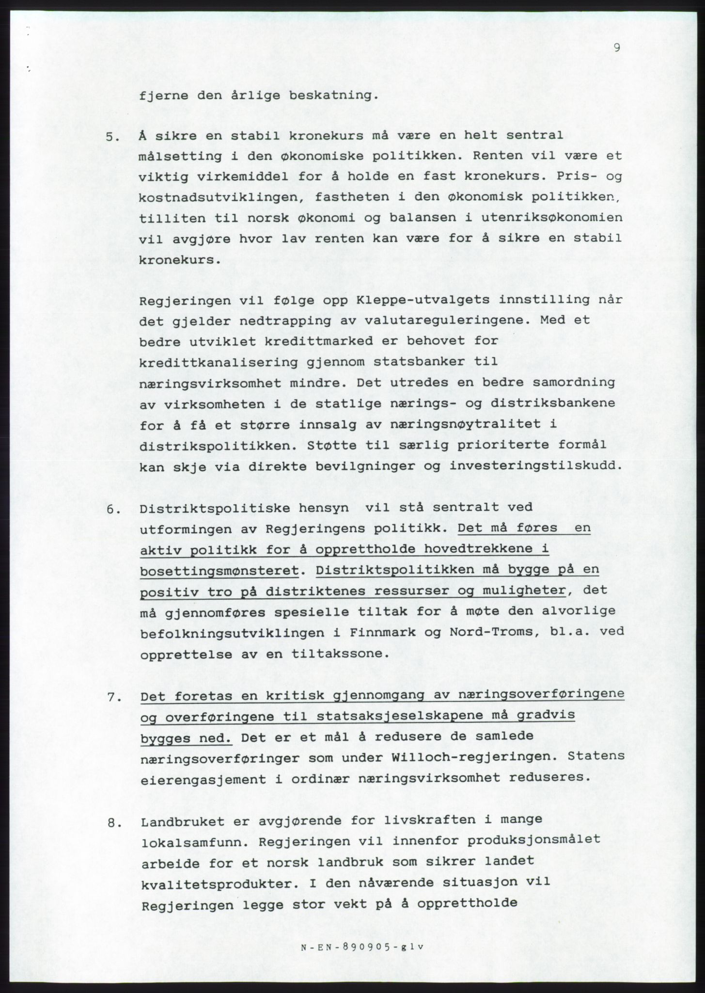 Forhandlingsmøtene 1989 mellom Høyre, KrF og Senterpartiet om dannelse av regjering, RA/PA-0697/A/L0001: Forhandlingsprotokoll med vedlegg, 1989, p. 10