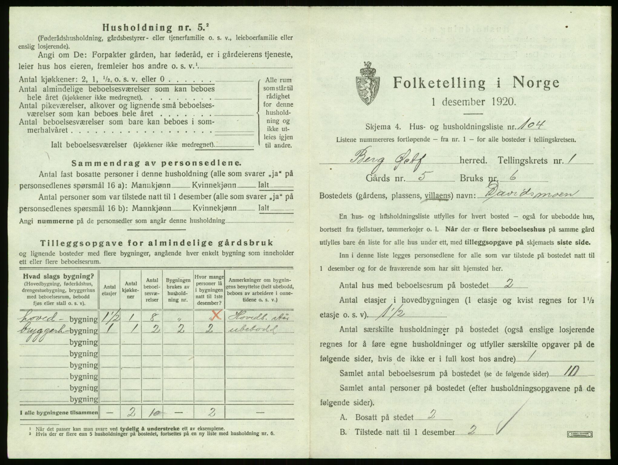 SAO, 1920 census for Berg, 1920, p. 249