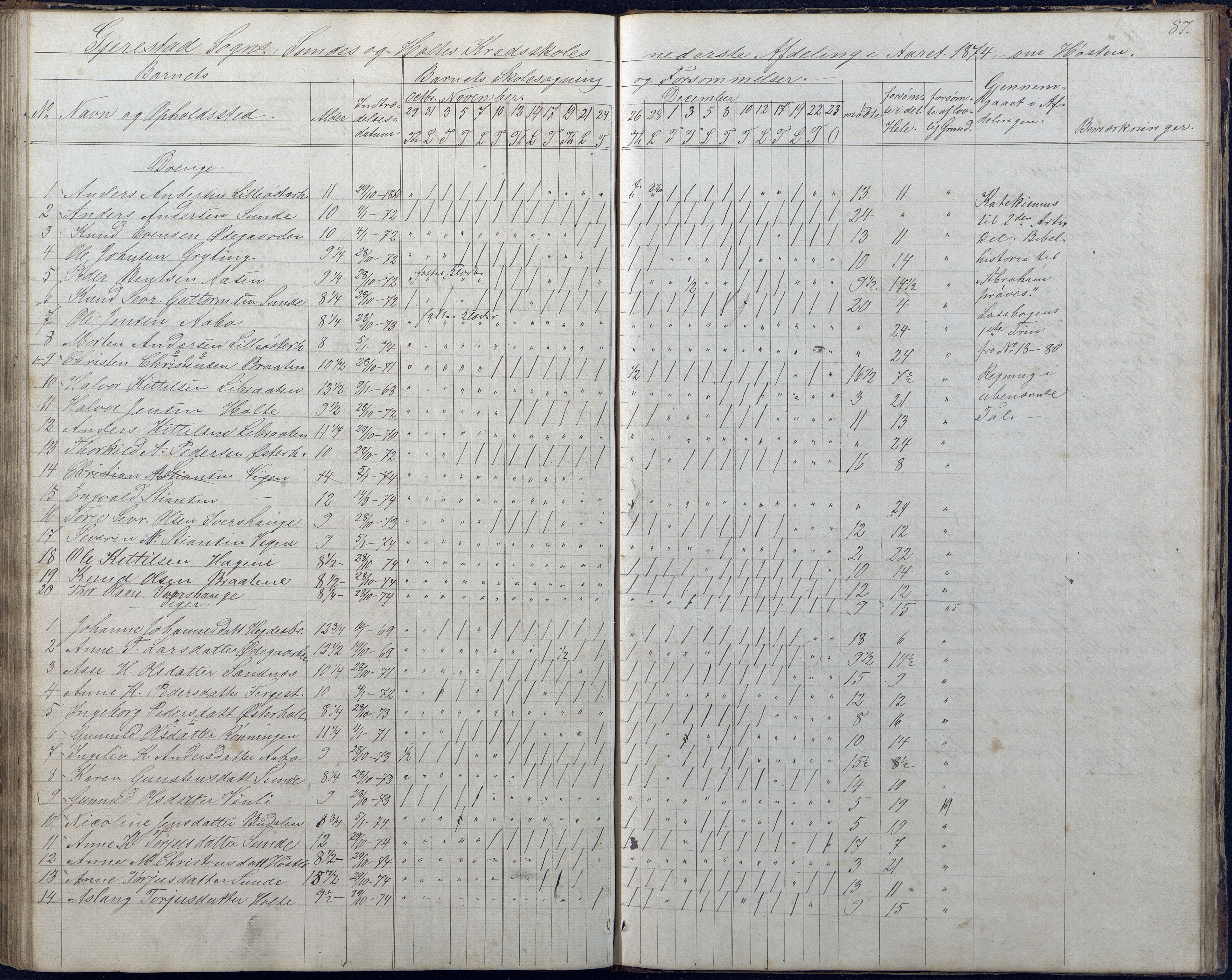 Gjerstad Kommune, Sunde Skole, AAKS/KA0911-550g/F01/L0001: Dagbok Sunde og Holt skole, 1863-1877, p. 87