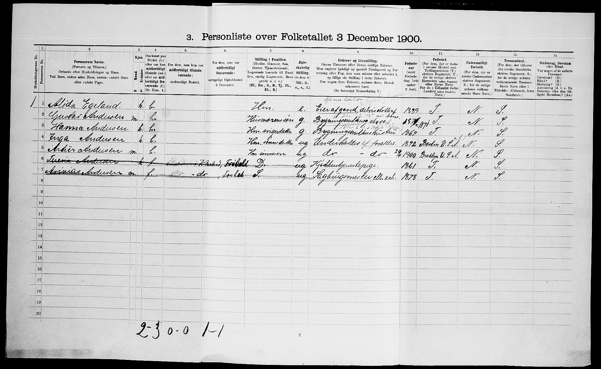 SAK, 1900 census for Vestre Moland, 1900, p. 378