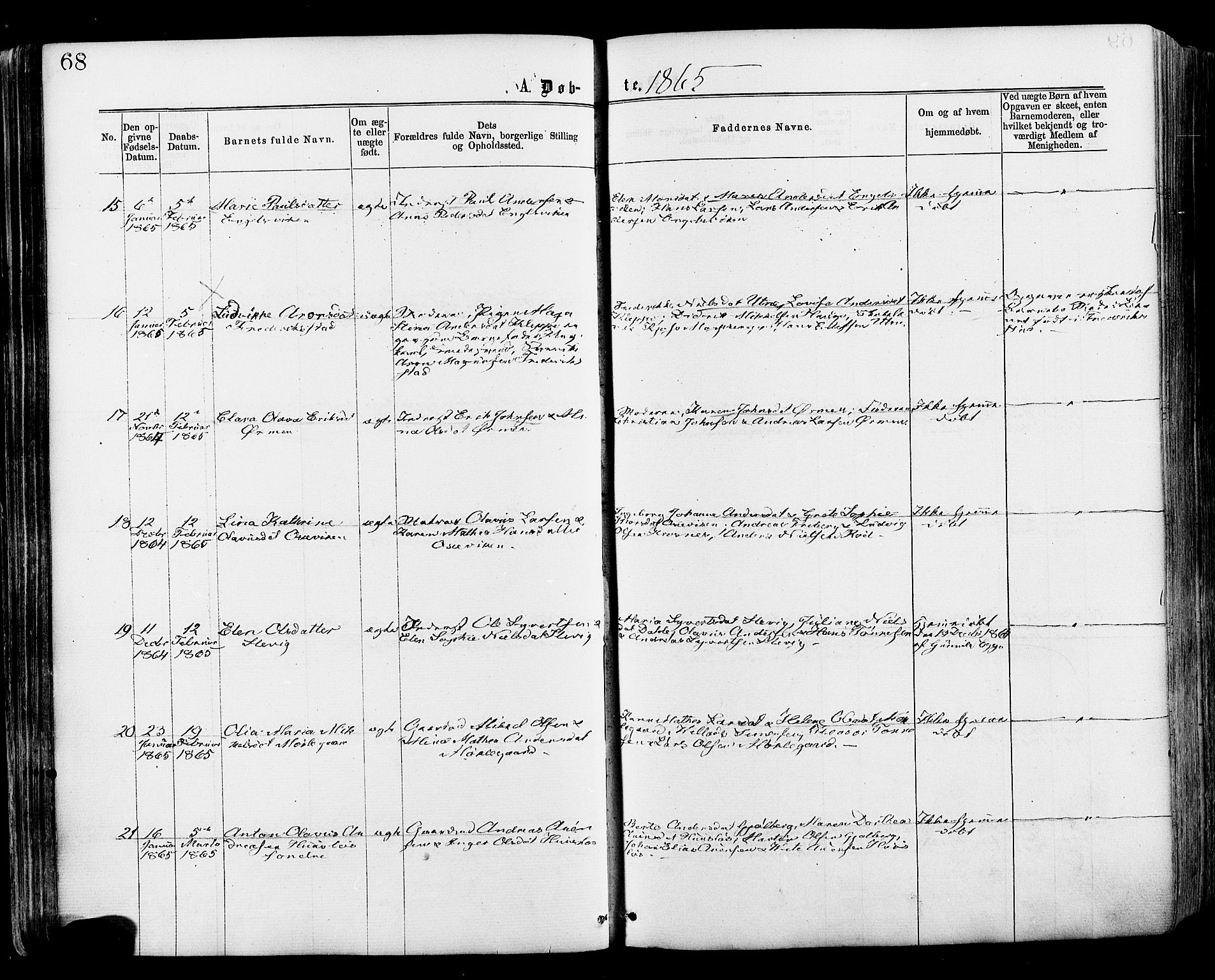 Onsøy prestekontor Kirkebøker, AV/SAO-A-10914/F/Fa/L0004: Parish register (official) no. I 4, 1861-1877, p. 68