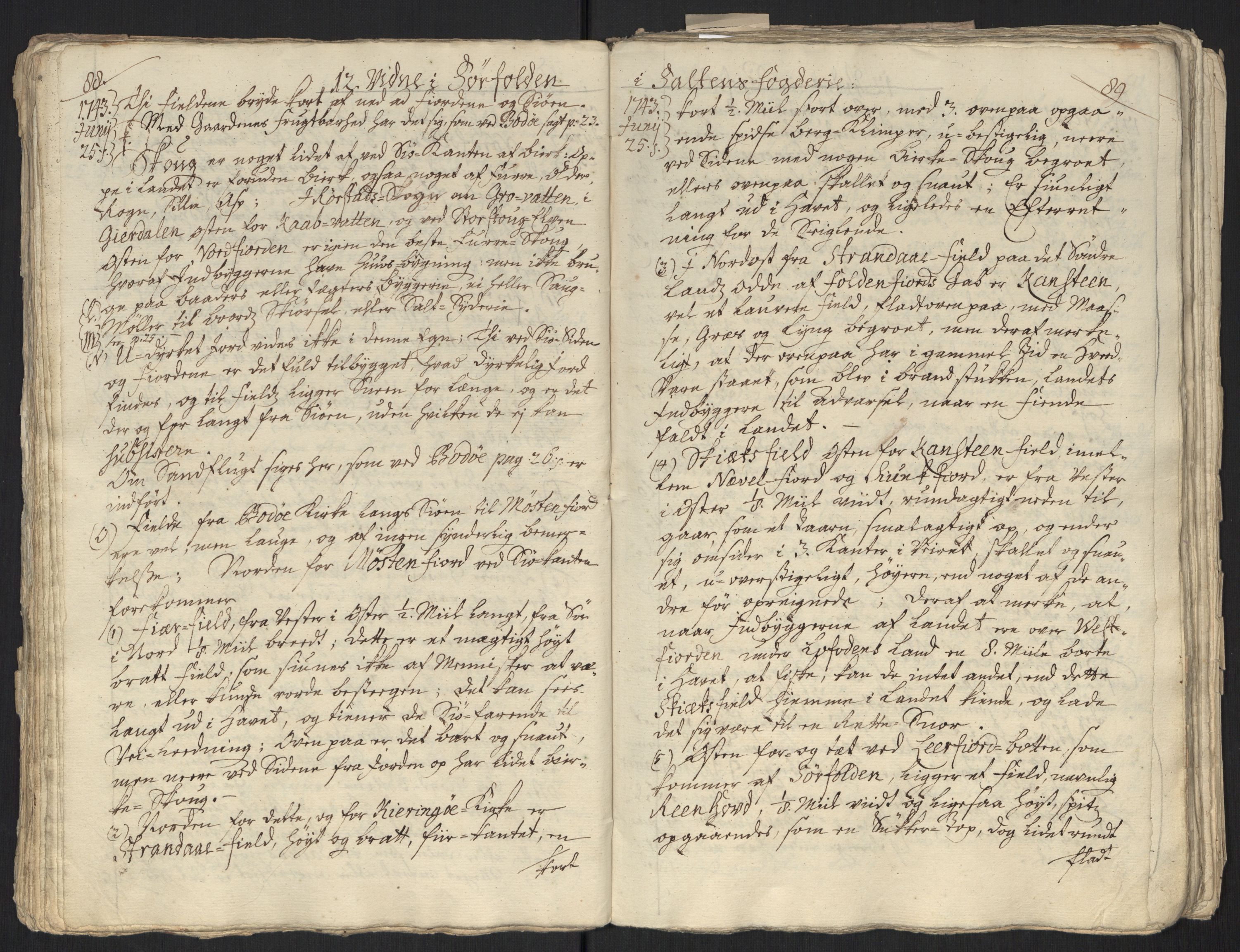 Danske Kanselli, Grensearkivet, AV/RA-EA-4062/F/L0011a/0001: Volum XXIII-XXVIa / Vol. XXIII: Major Schnitlers grenseeksaminasjonsprotokoll, 3. bind, 1743, p. 88-89