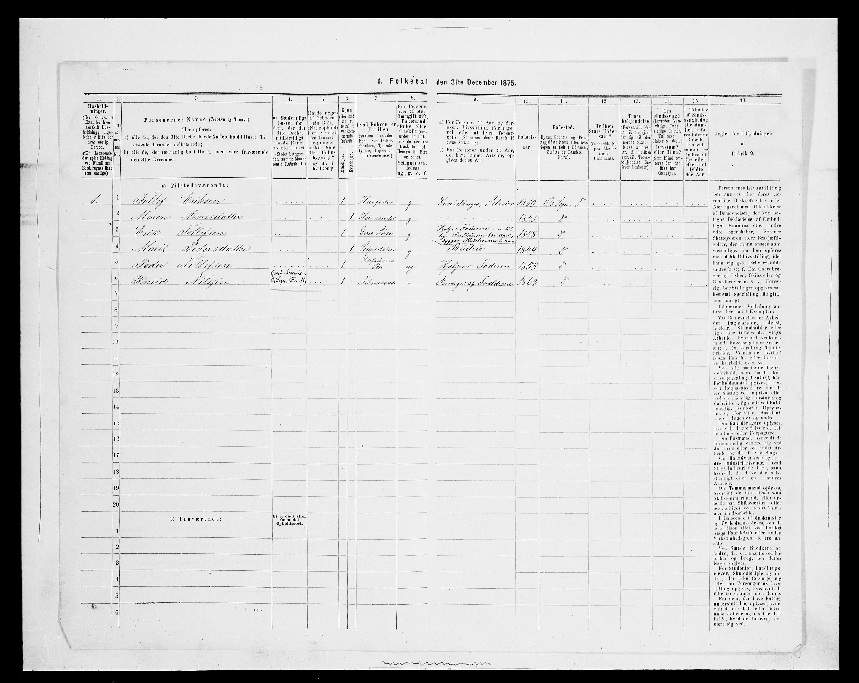 SAH, 1875 census for 0436P Tolga, 1875, p. 996