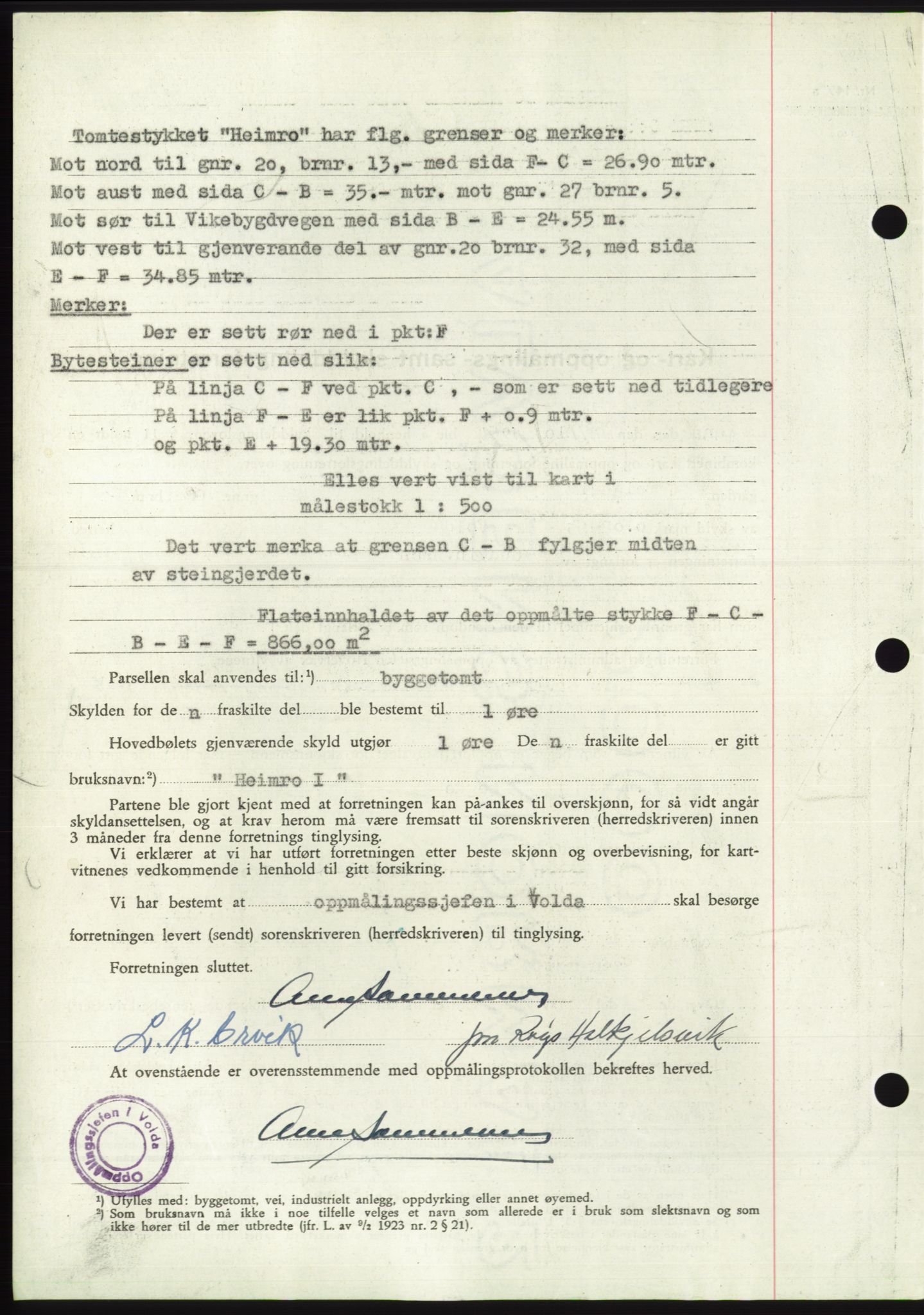 Søre Sunnmøre sorenskriveri, AV/SAT-A-4122/1/2/2C/L0099: Mortgage book no. 25A, 1954-1954, Diary no: : 2909/1954
