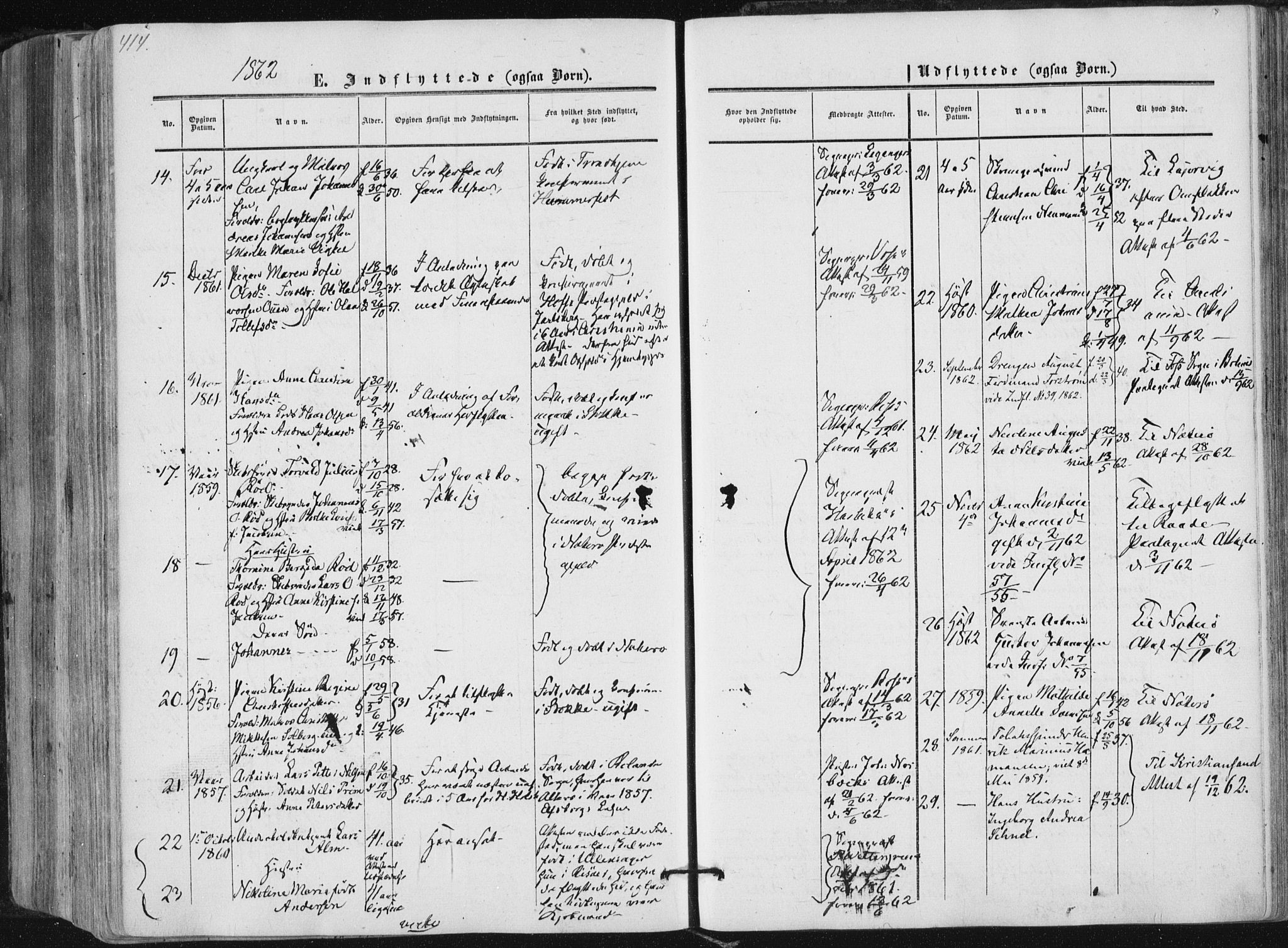 Tønsberg kirkebøker, AV/SAKO-A-330/F/Fa/L0008: Parish register (official) no. I 8, 1855-1864, p. 414