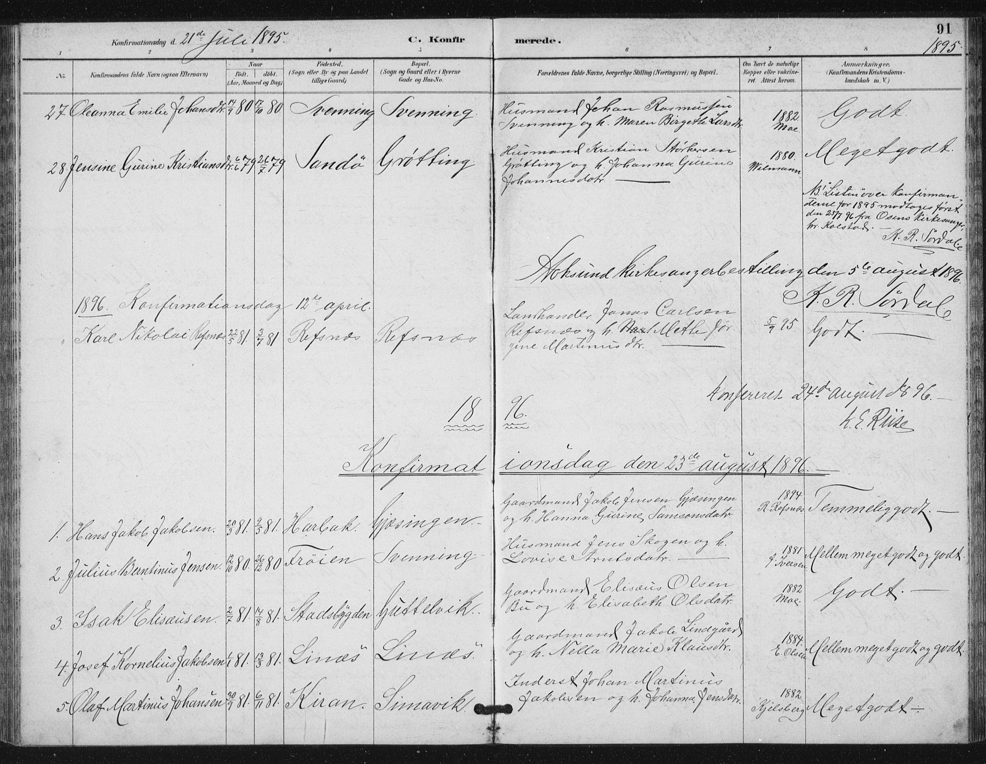 Ministerialprotokoller, klokkerbøker og fødselsregistre - Sør-Trøndelag, AV/SAT-A-1456/656/L0698: Parish register (copy) no. 656C04, 1890-1904, p. 91