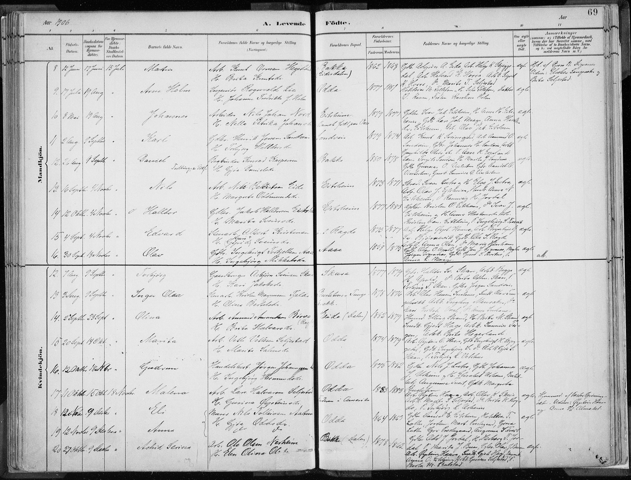 Odda Sokneprestembete, AV/SAB-A-77201/H/Haa: Parish register (official) no. A  3, 1882-1913, p. 69